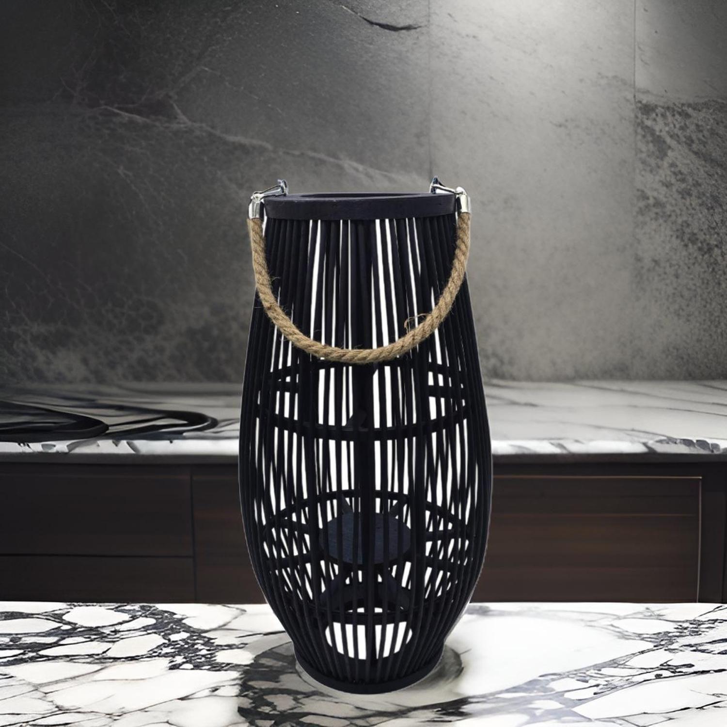 Candelabro De Bambu Negro Porta Vela Nordico Farol 50 CM-4