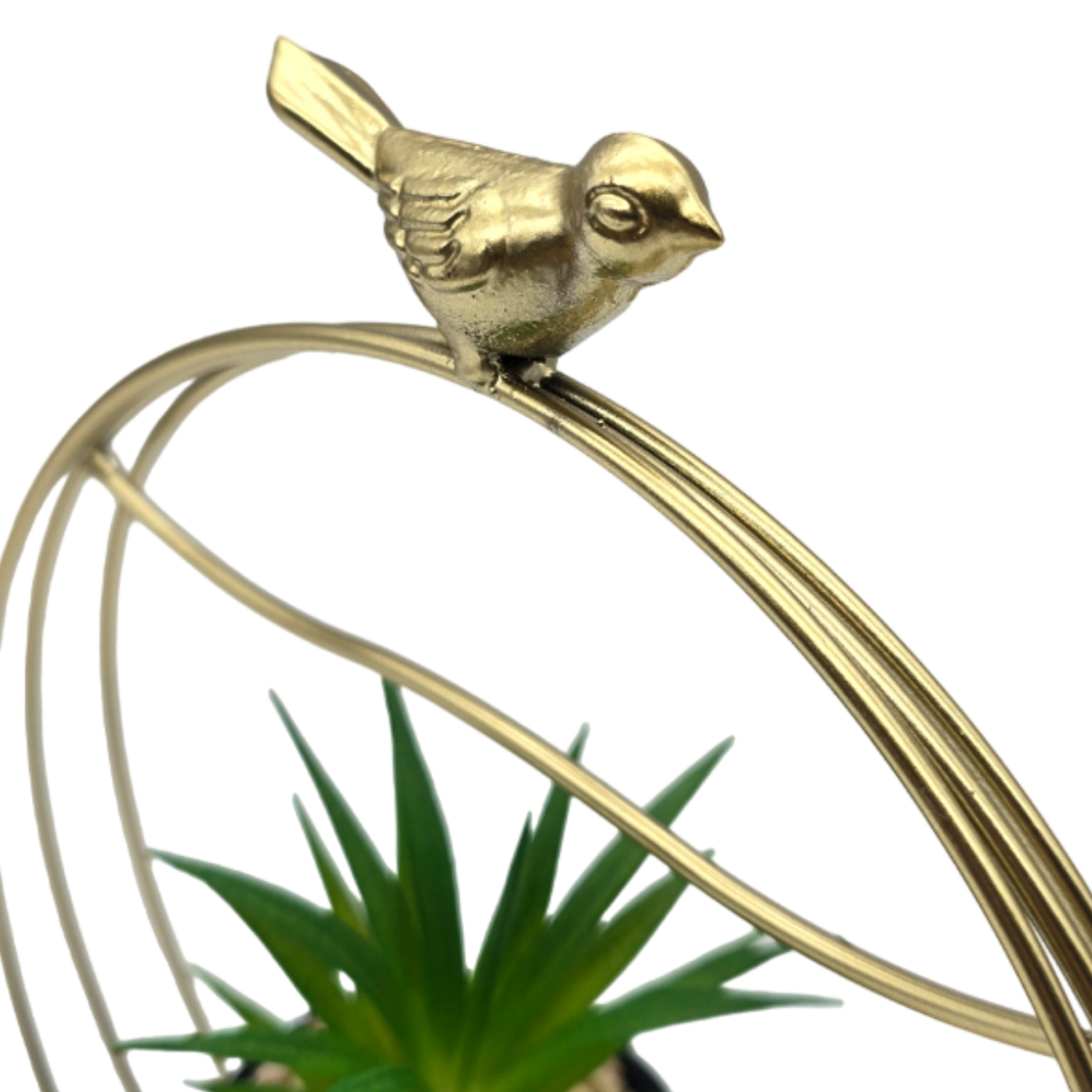 Figura Decorativa Candelabro Pajarito Dorado Con Mini Planta-2