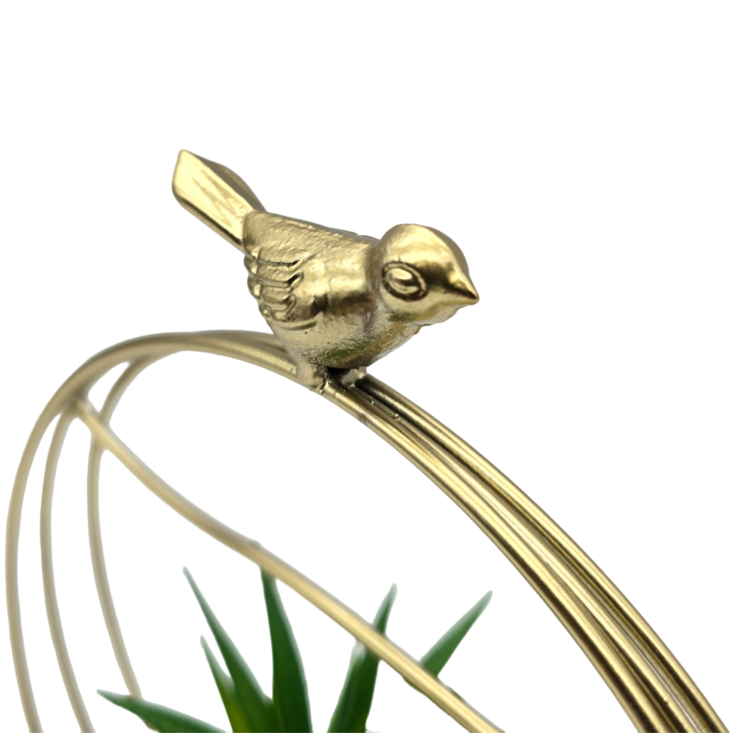 Figura Decorativa Candelabro Pajarito Dorado Con Mini Planta-3