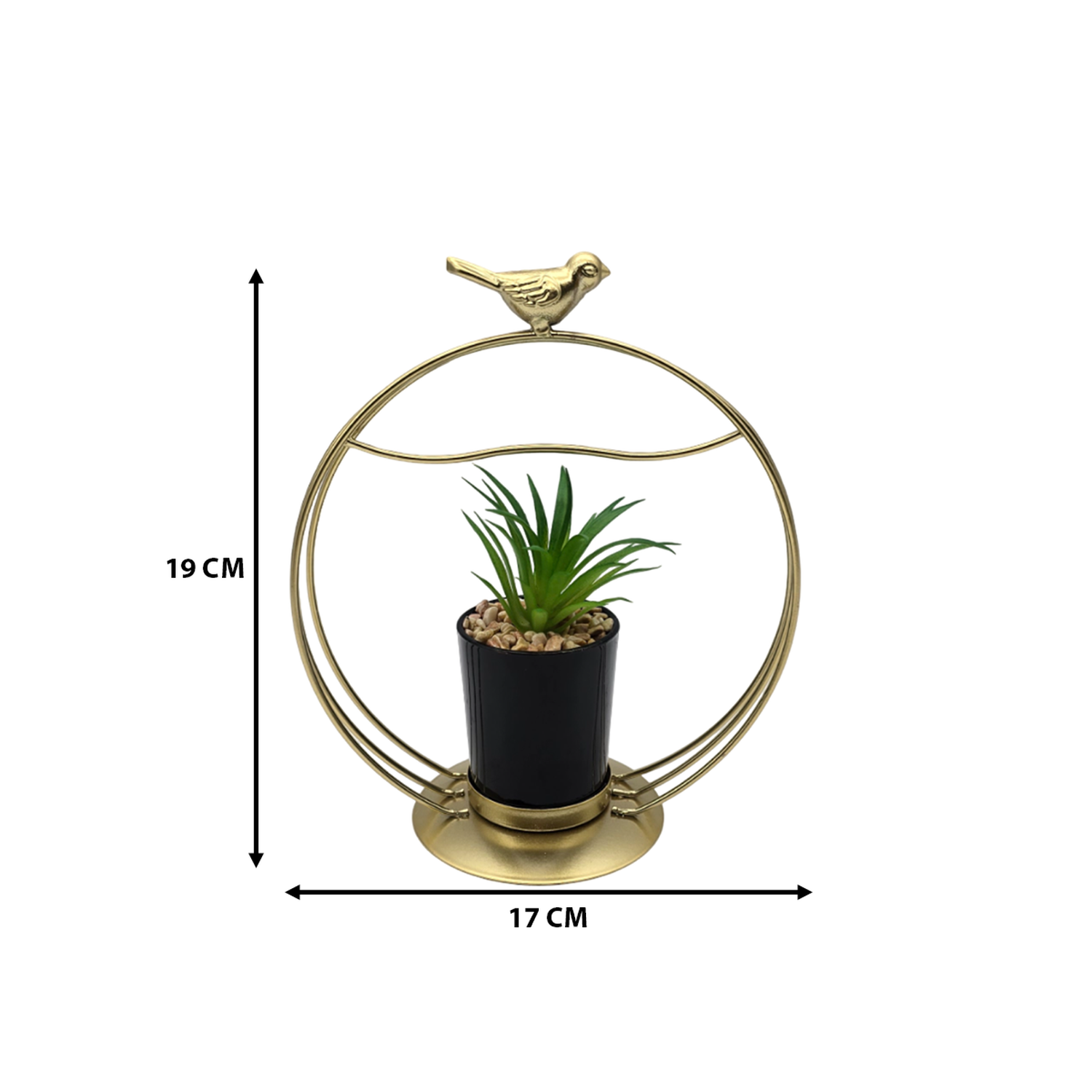 Figura Decorativa Candelabro Pajarito Dorado Con Mini Planta-6