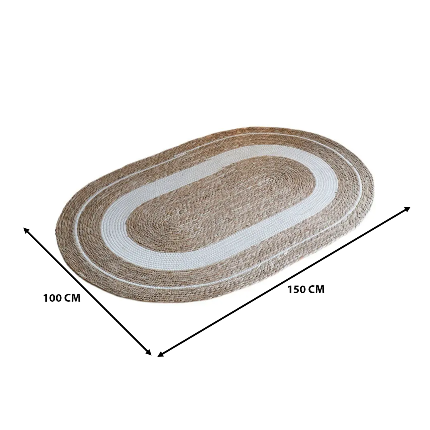 Alfombra De Yute Rustica Ovalada Natural Con Franja Blanca M-4