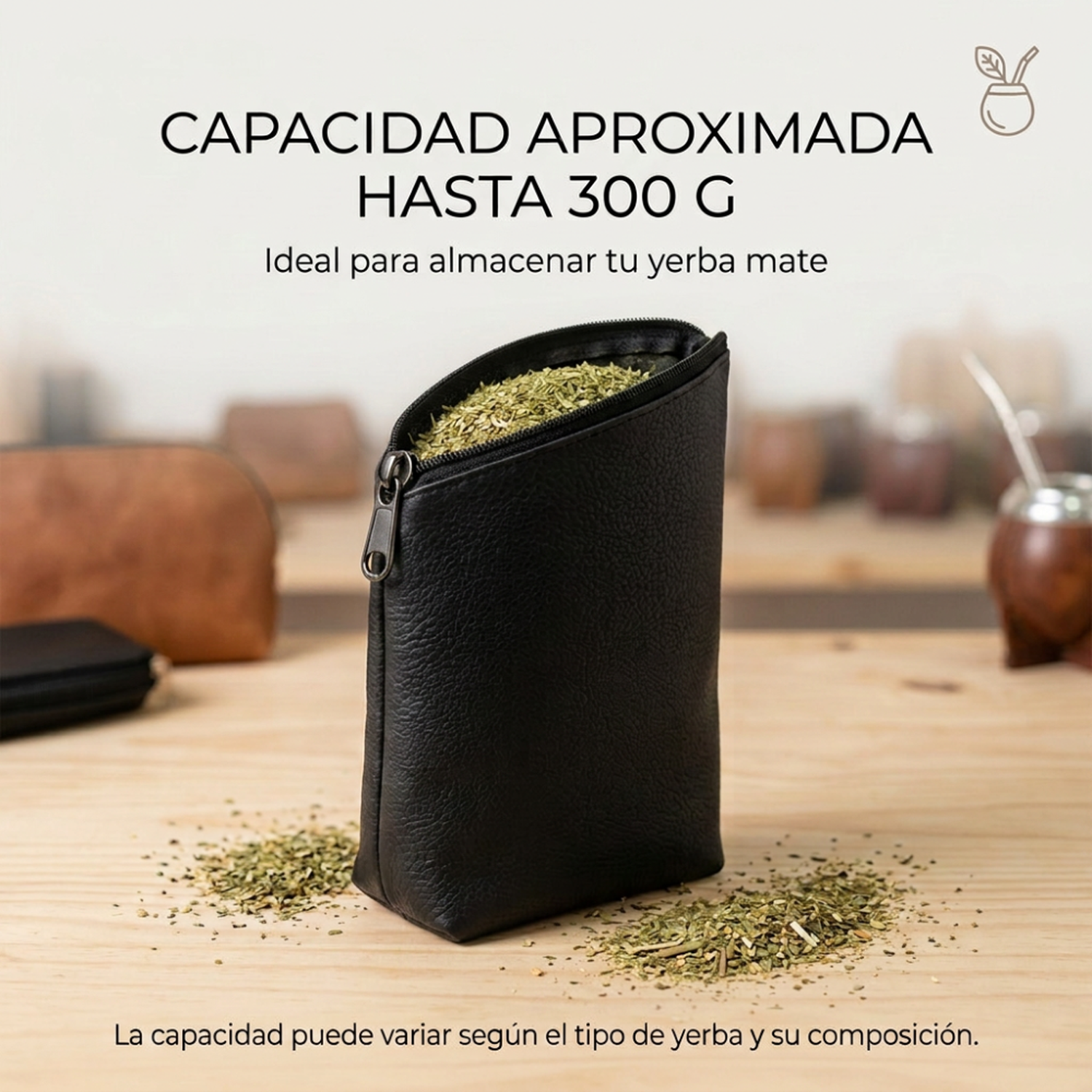 Yerbera Ecocuero Premium Para Yerba Mate 300g Capacidad-7