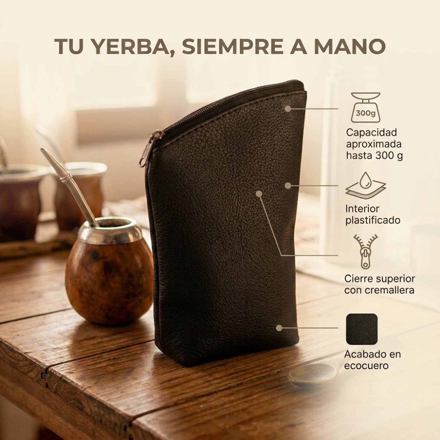 Yerbera Ecocuero Premium Para Yerba Mate 300g Capacidad-3
