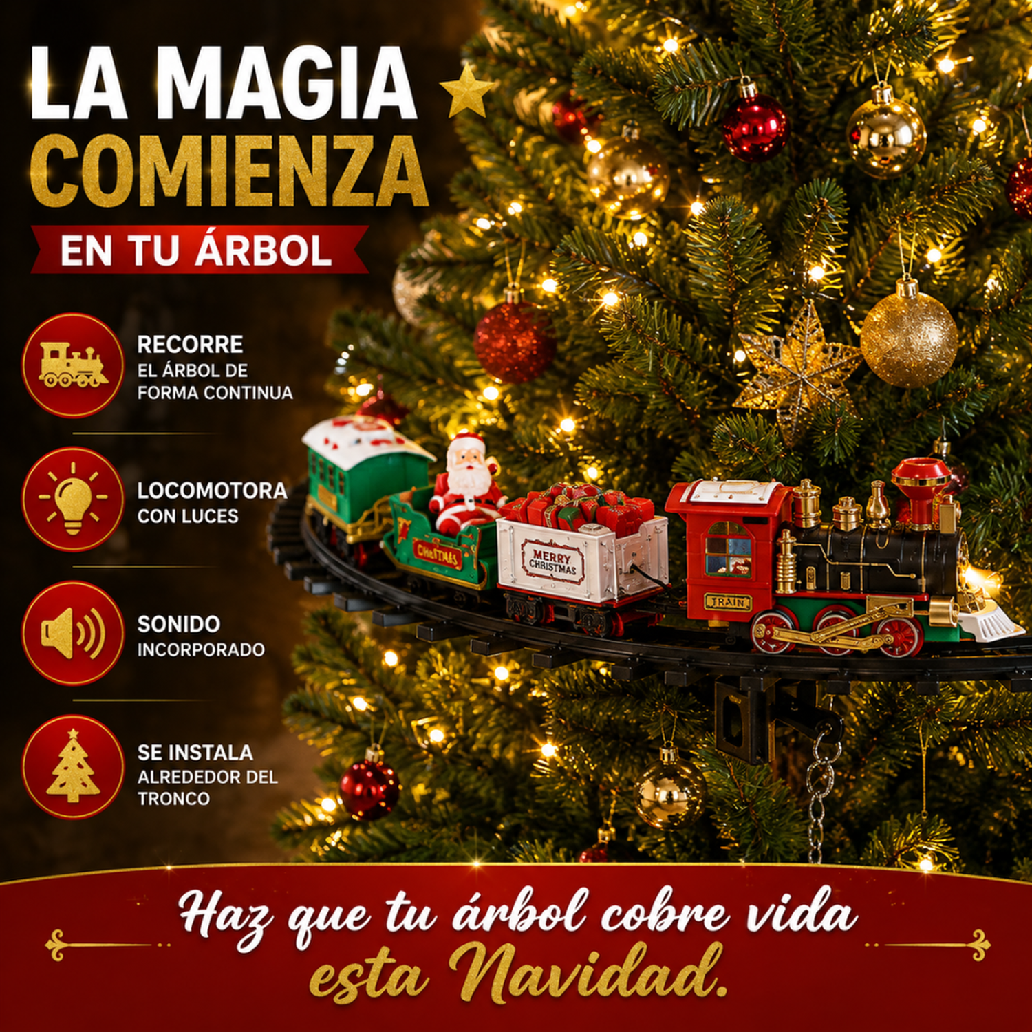 Tren Navideño Electrico Para Arbol Navidad Decorativo Pino-3