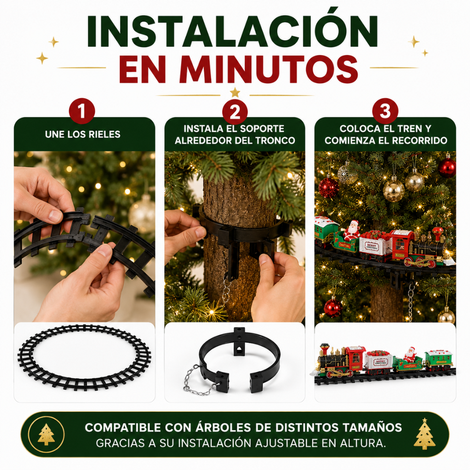 Tren Navideño Electrico Para Arbol Navidad Decorativo Pino-5