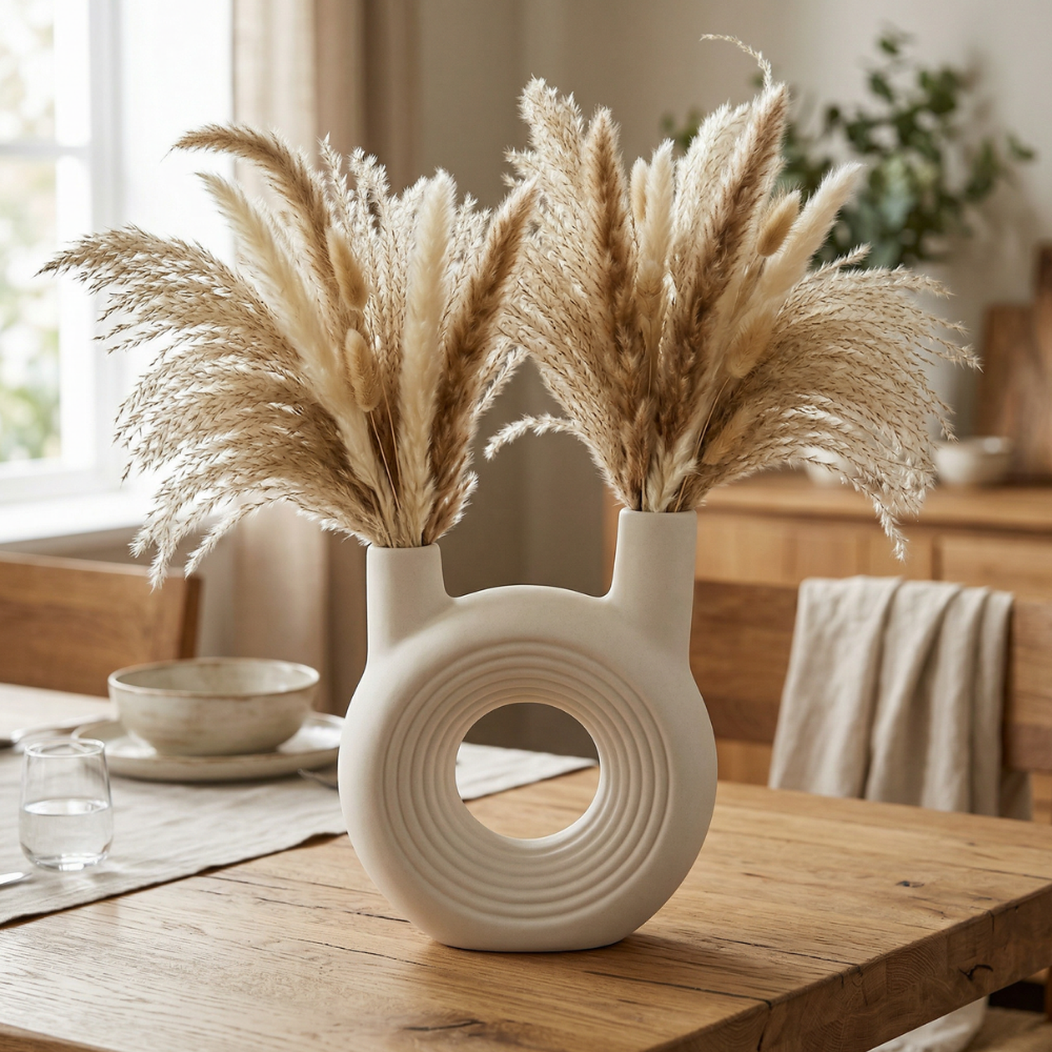 Florero Redondo Doble Blanco de Ceramica Decorativo Hogar-2