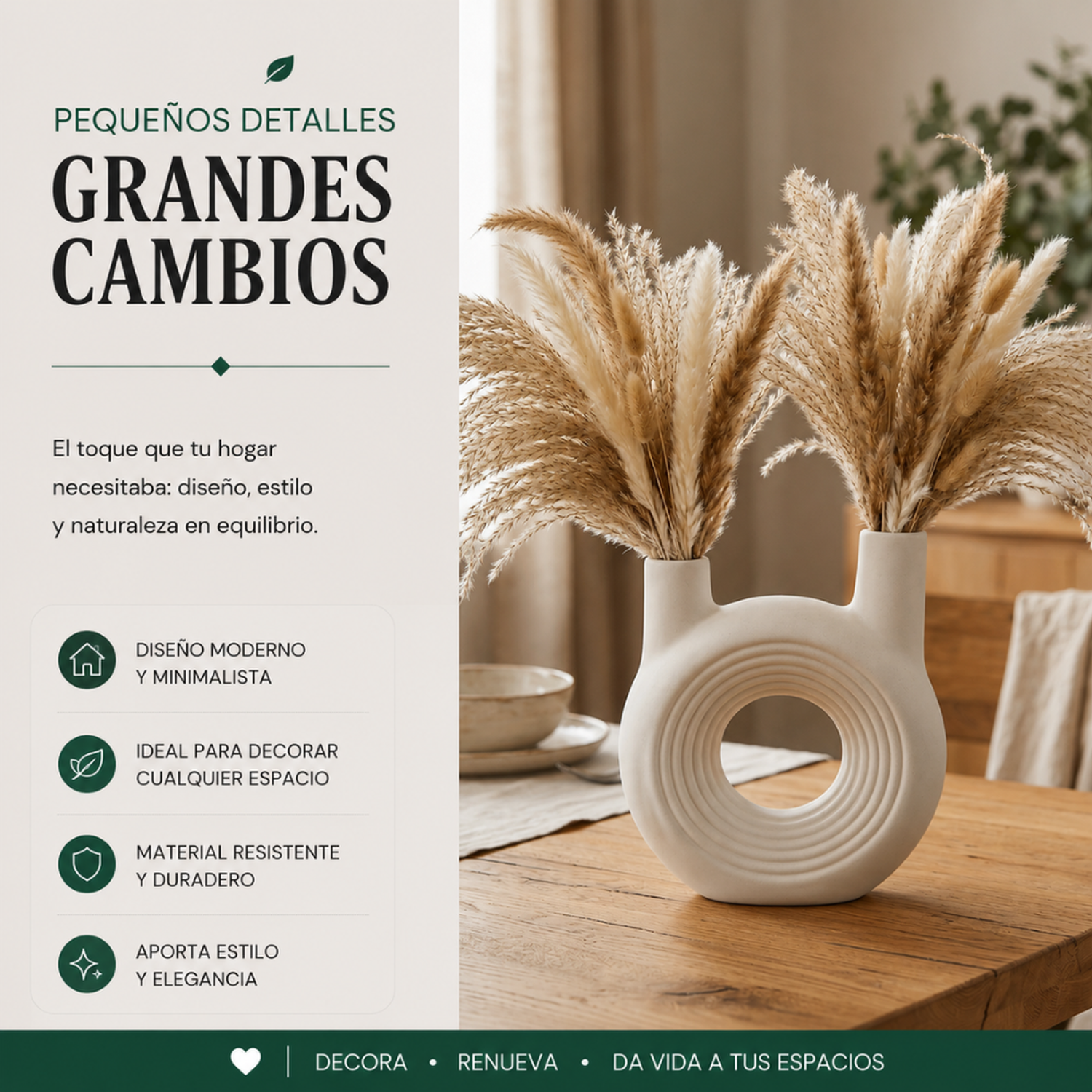 Florero Redondo Doble Blanco de Ceramica Decorativo Hogar-3