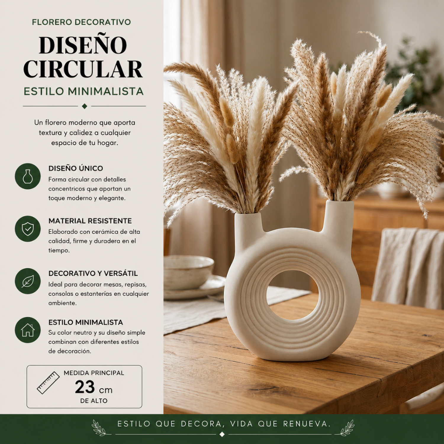Florero Redondo Doble Blanco de Ceramica Decorativo Hogar-4