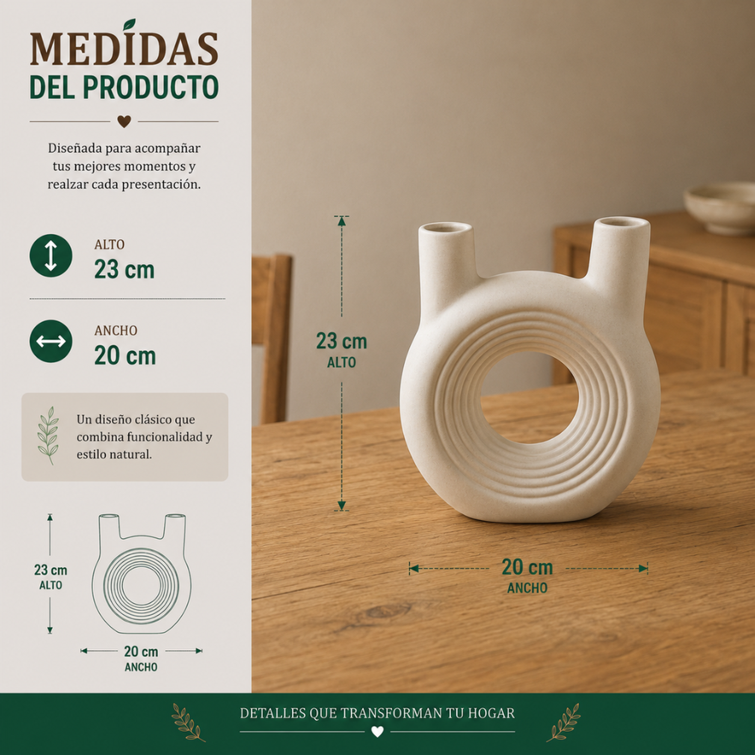Florero Redondo Doble Blanco de Ceramica Decorativo Hogar-6