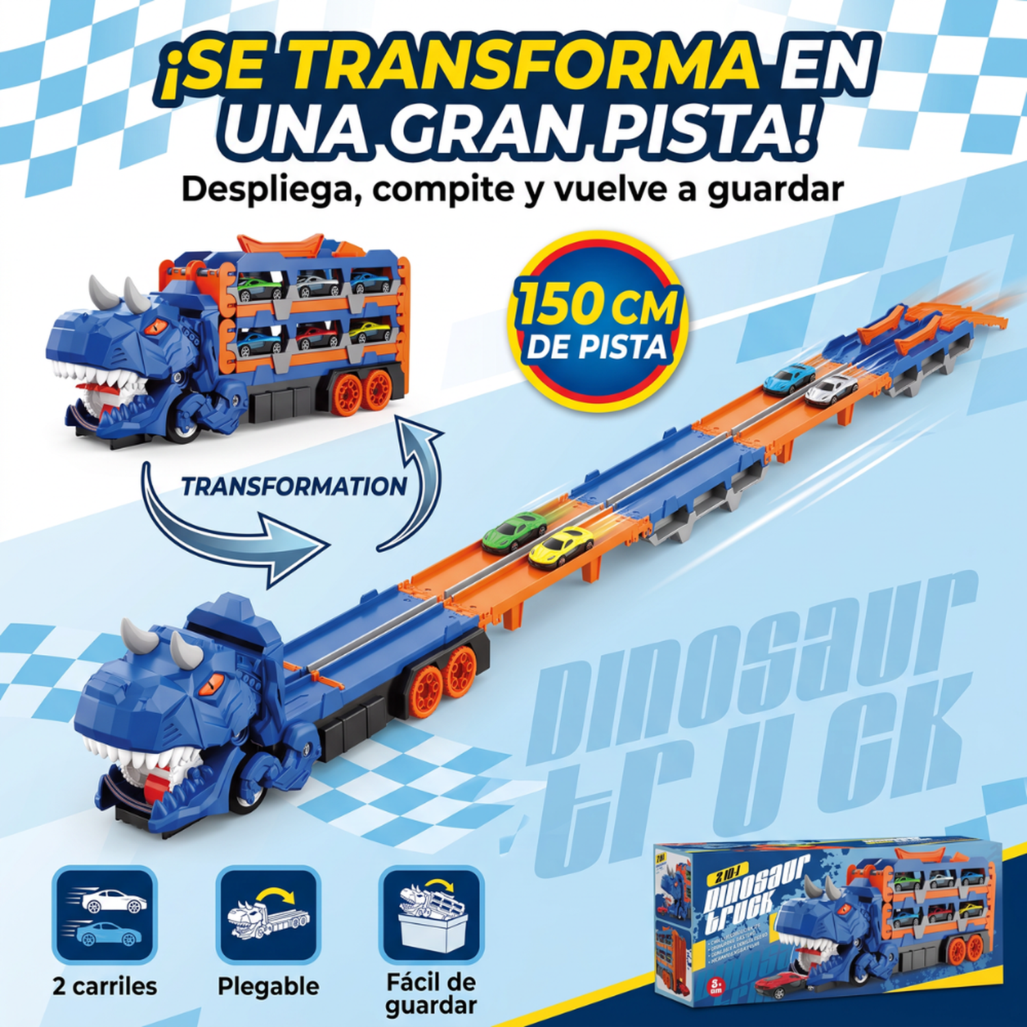 Camión Dinosaurio Portautitos 3 En 1 Con Pista Lanzadora Infantil-3