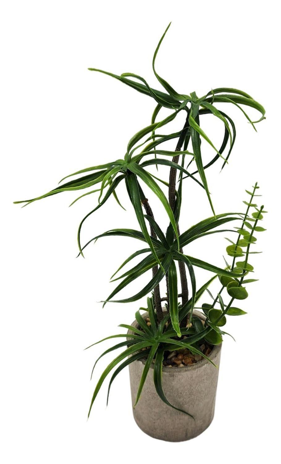 Planta Artificial Tropical Macetero Ceramica Gris-2