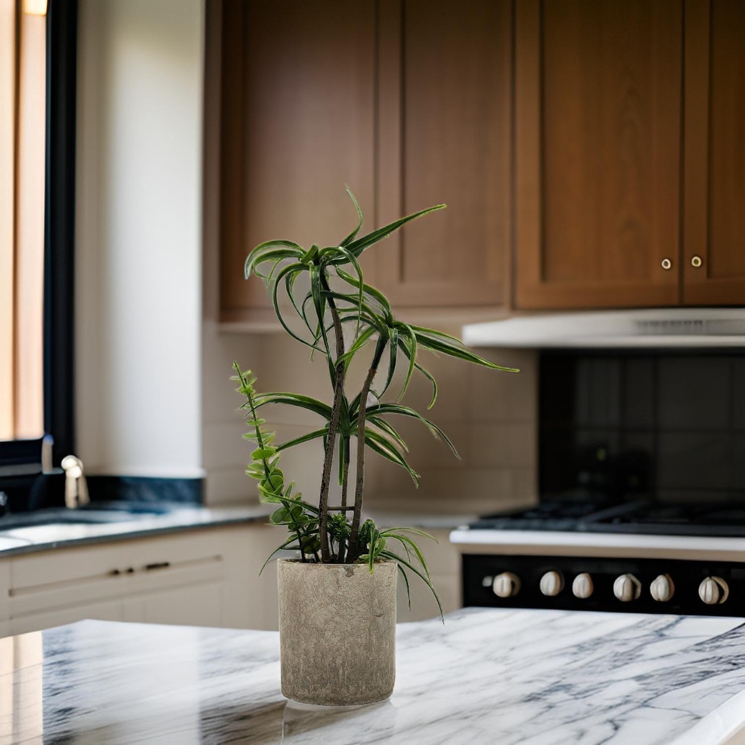 Planta Artificial Tropical Macetero Ceramica Gris-6