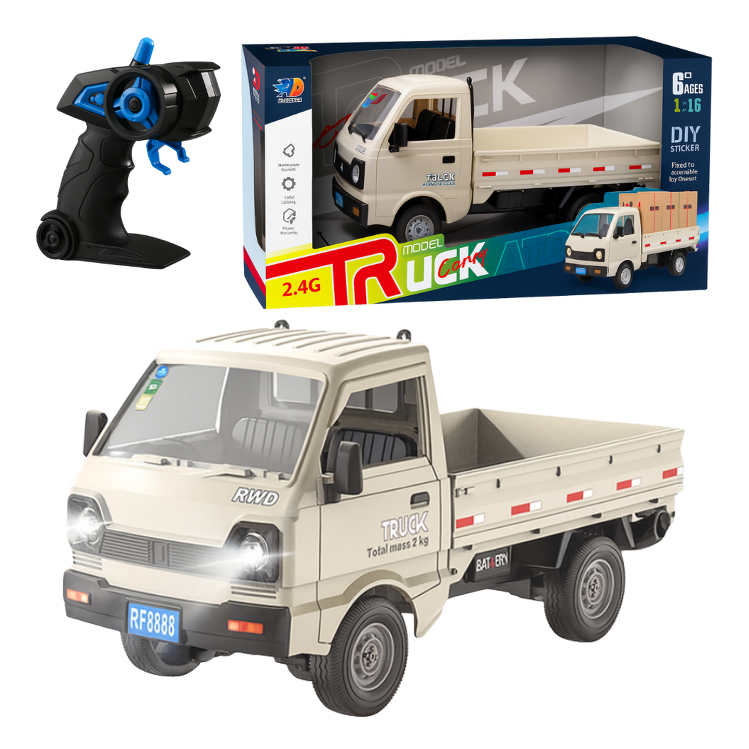 Camion 3/4 de Carga a Control Remoto Escala 1:16 Con Cajas-2