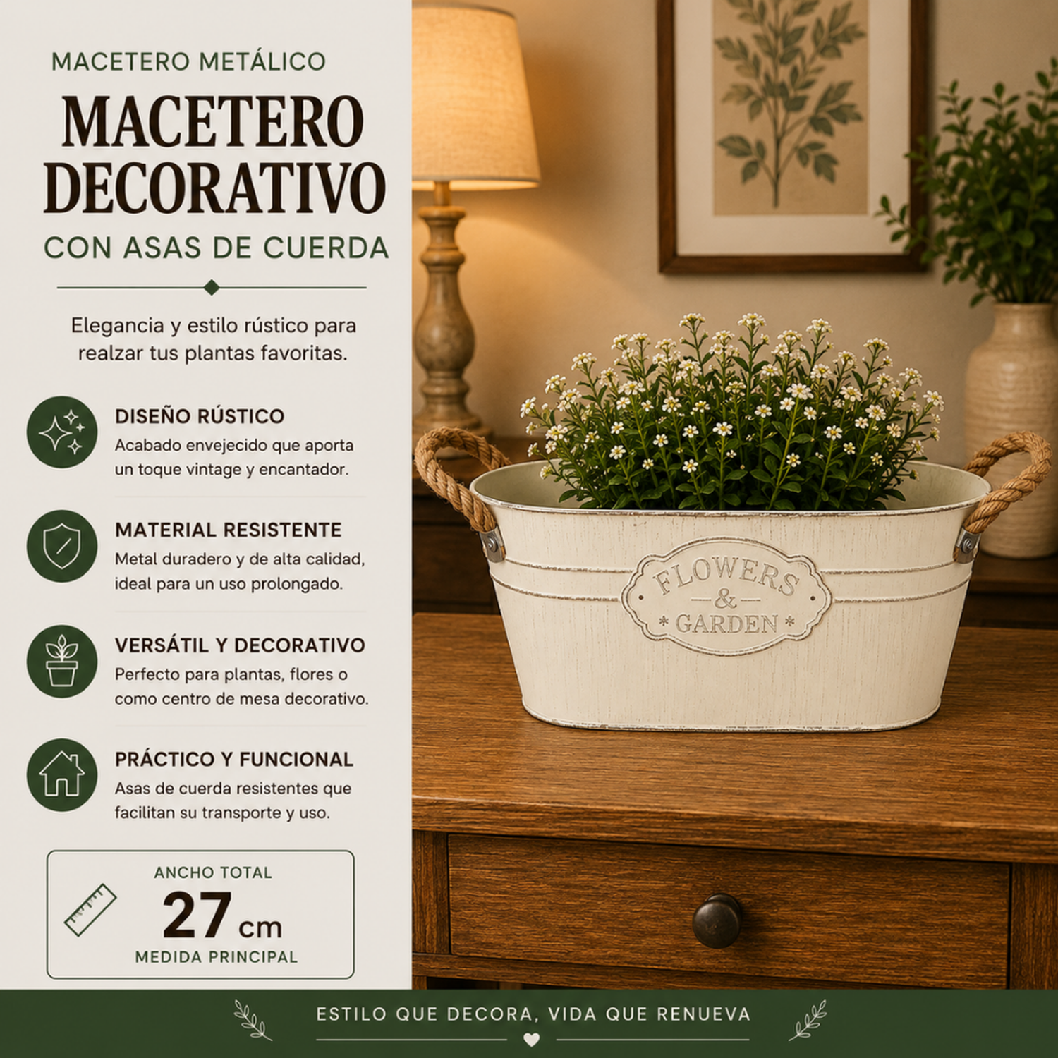 Set 3 Macetero Metalico Ovalado Vintage Moderno Decorativo M-4
