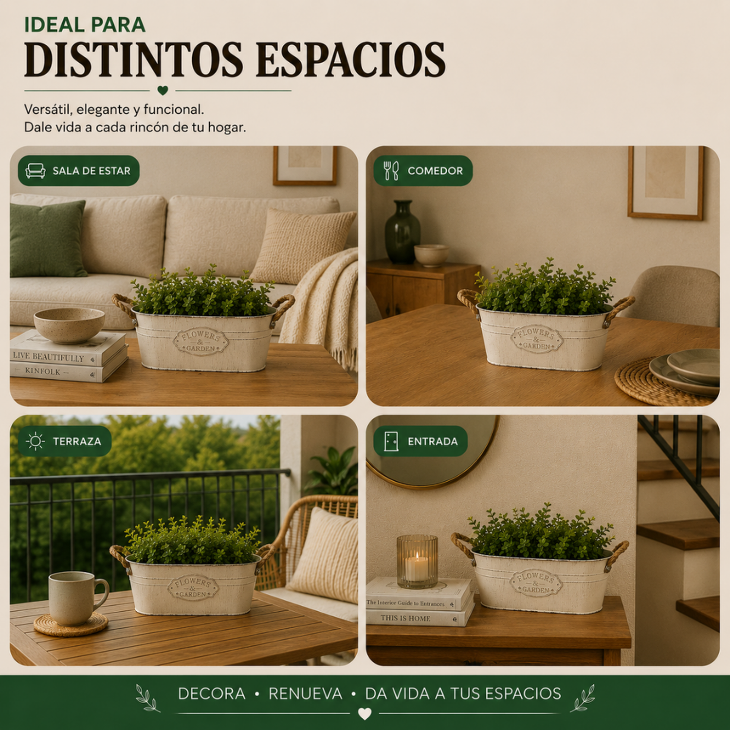 Set 3 Macetero Metalico Ovalado Vintage Moderno Decorativo M-5