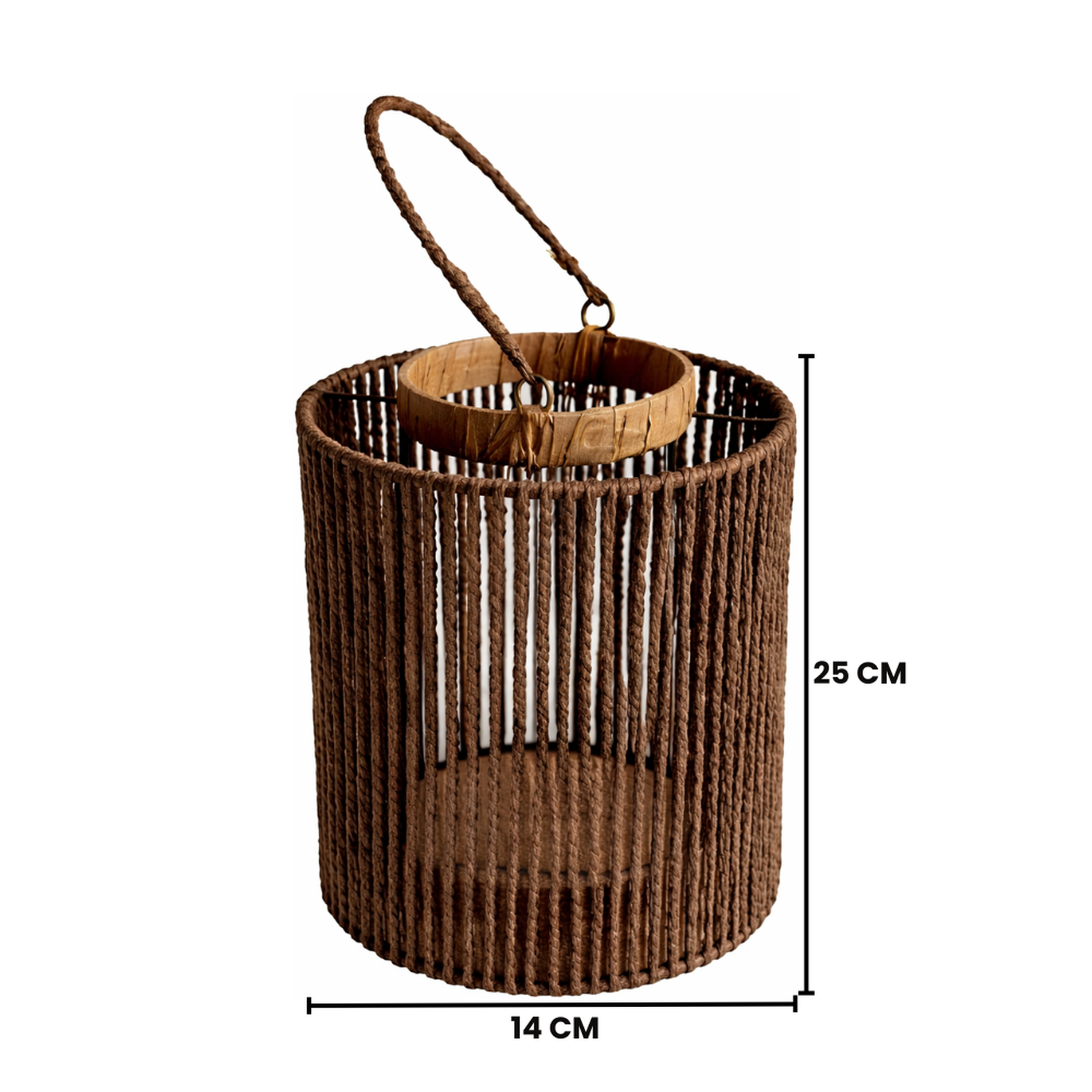 Portavela Farol Decorativo Colgante de Mimbre con Vaso Vidrio-3