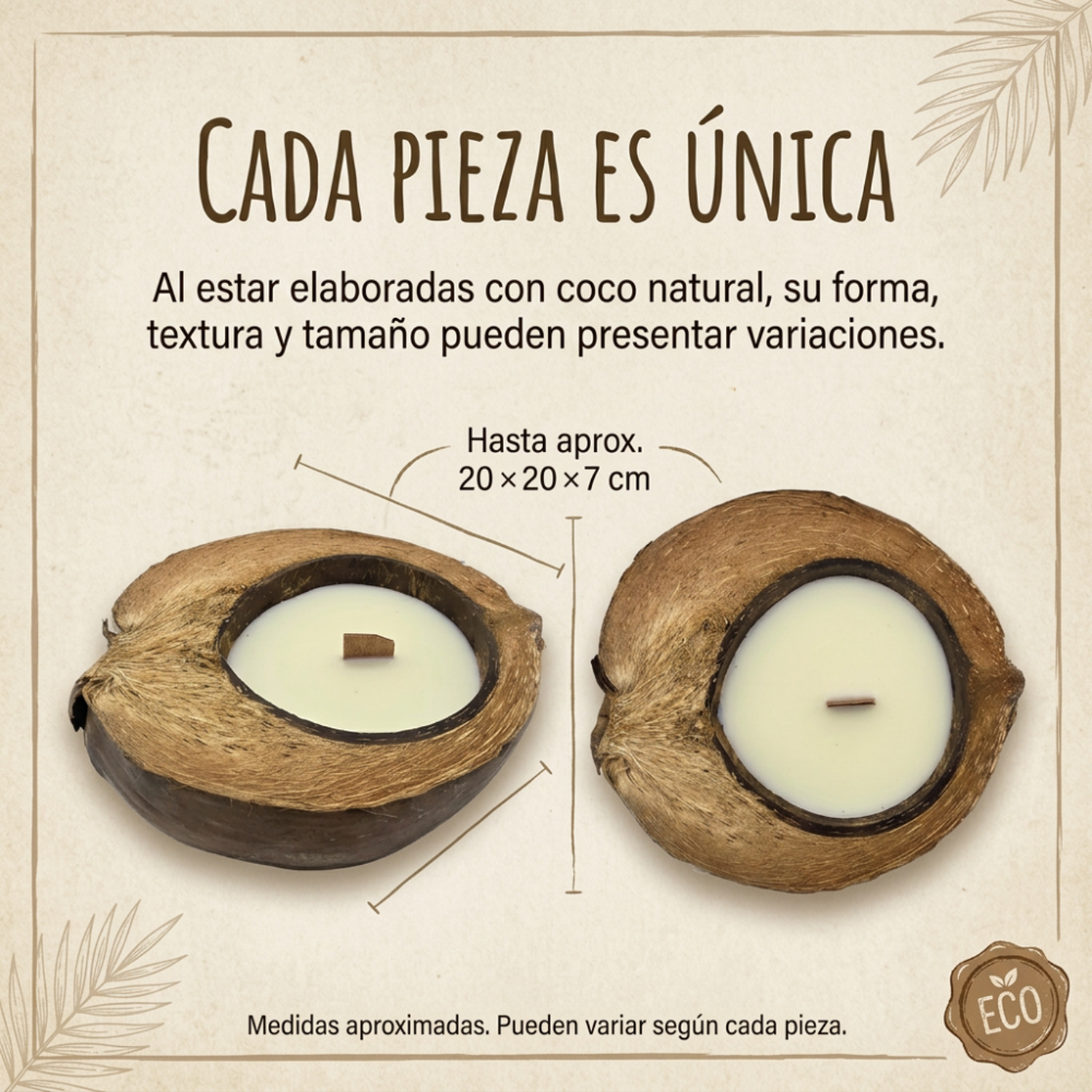 Set 2 Vela Aromatica Ecologica Aroma De Coco Cera Natural-6