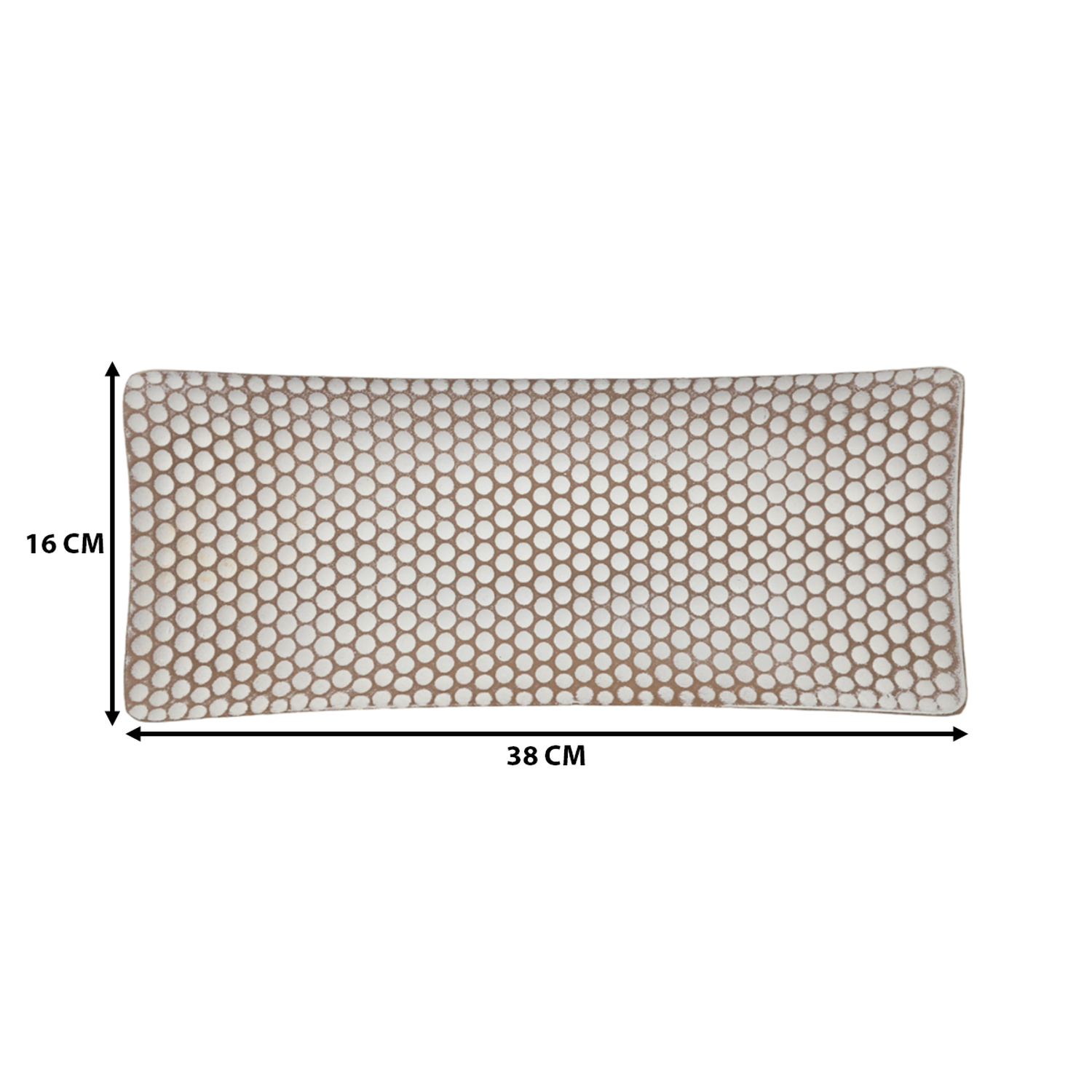 Bandeja Plato Rectangular Decorativa Beige Con Puntos Blanco-4