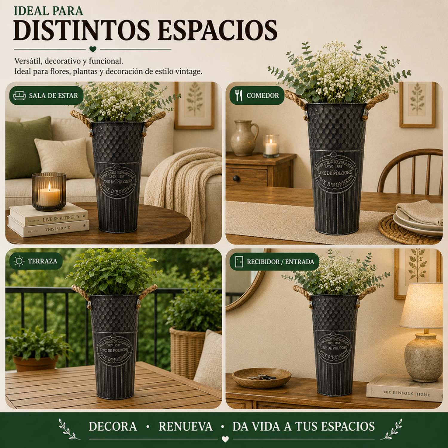 Set 2 Macetero Metalico Decorativo Azul Vintage Florero M-5