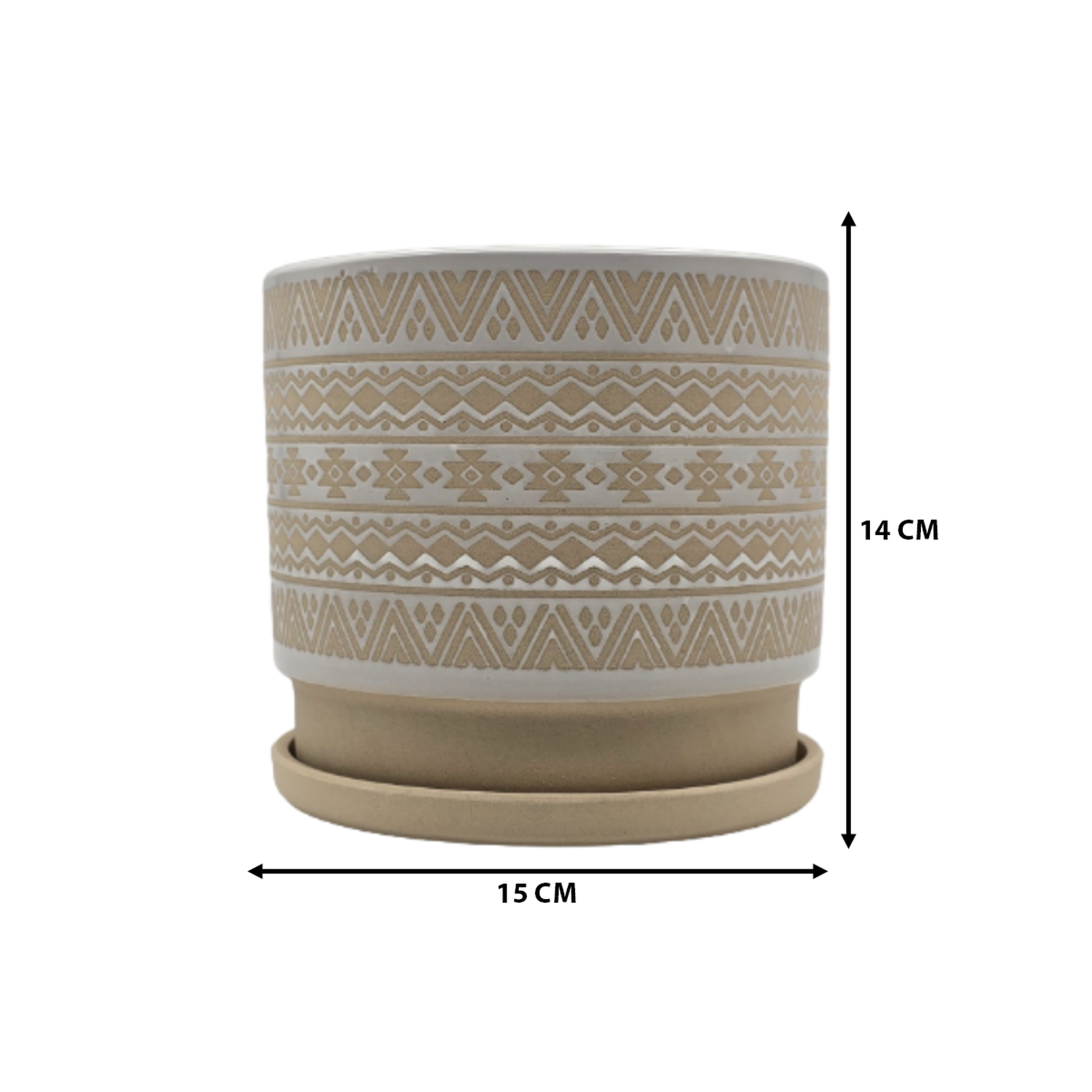 Macetero Maceta De Ceramica Beige Con Patrones Blancos M-5