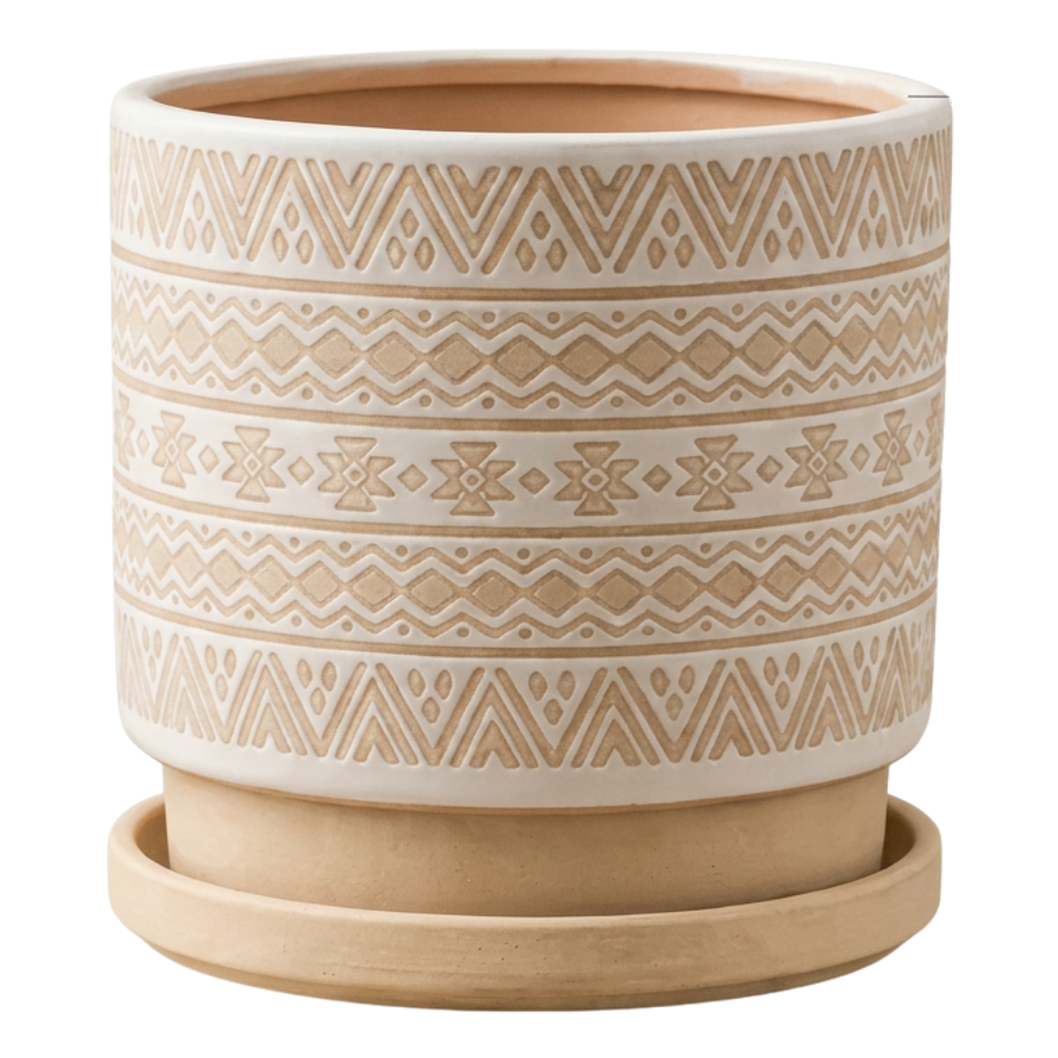 Macetero Maceta De Ceramica Beige Con Patrones Blancos M-5