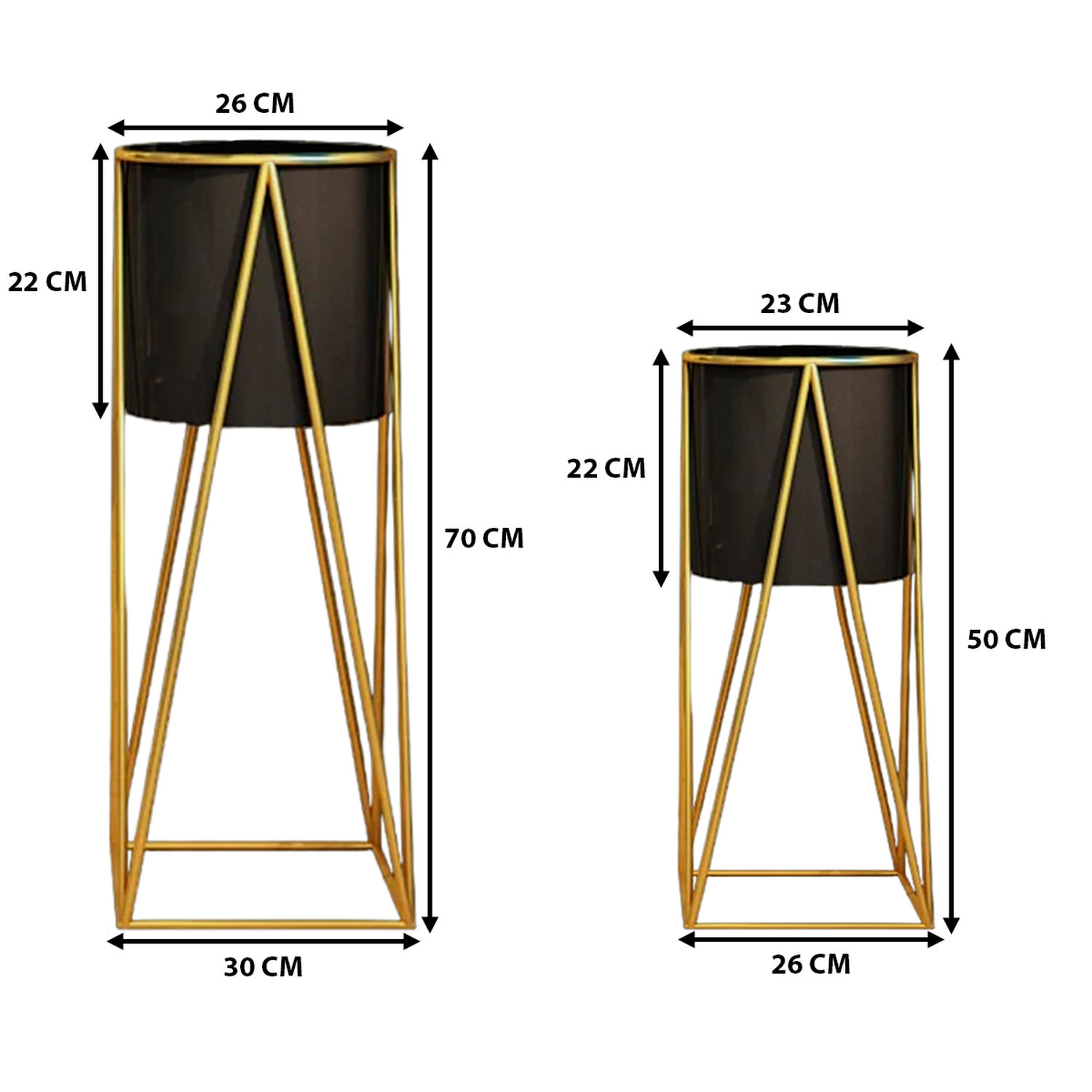 Set 2 Porta Maceteros Pedestal Maceta Plantas Negro Dorados-5