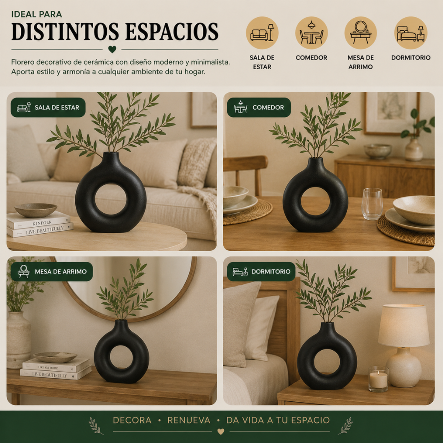 Florero Redondo de Ceramica Decorativo Minimalista Hogar-5