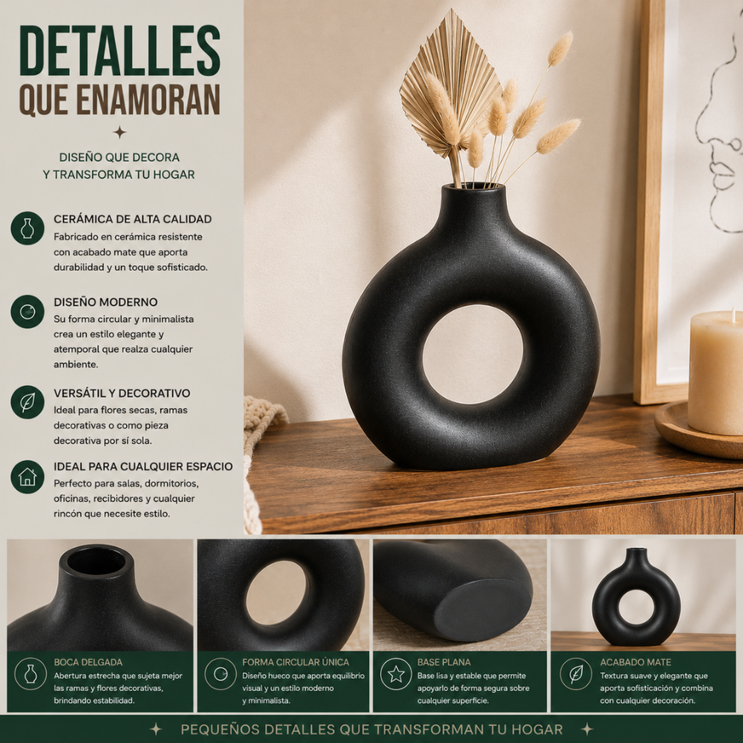 Florero Redondo de Ceramica Decorativo Minimalista Hogar-7