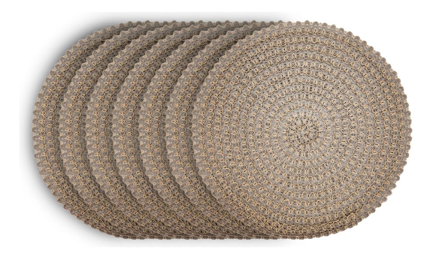 Set 6 Individuales Circulares Estilo Zigzag Diseño Beige-1