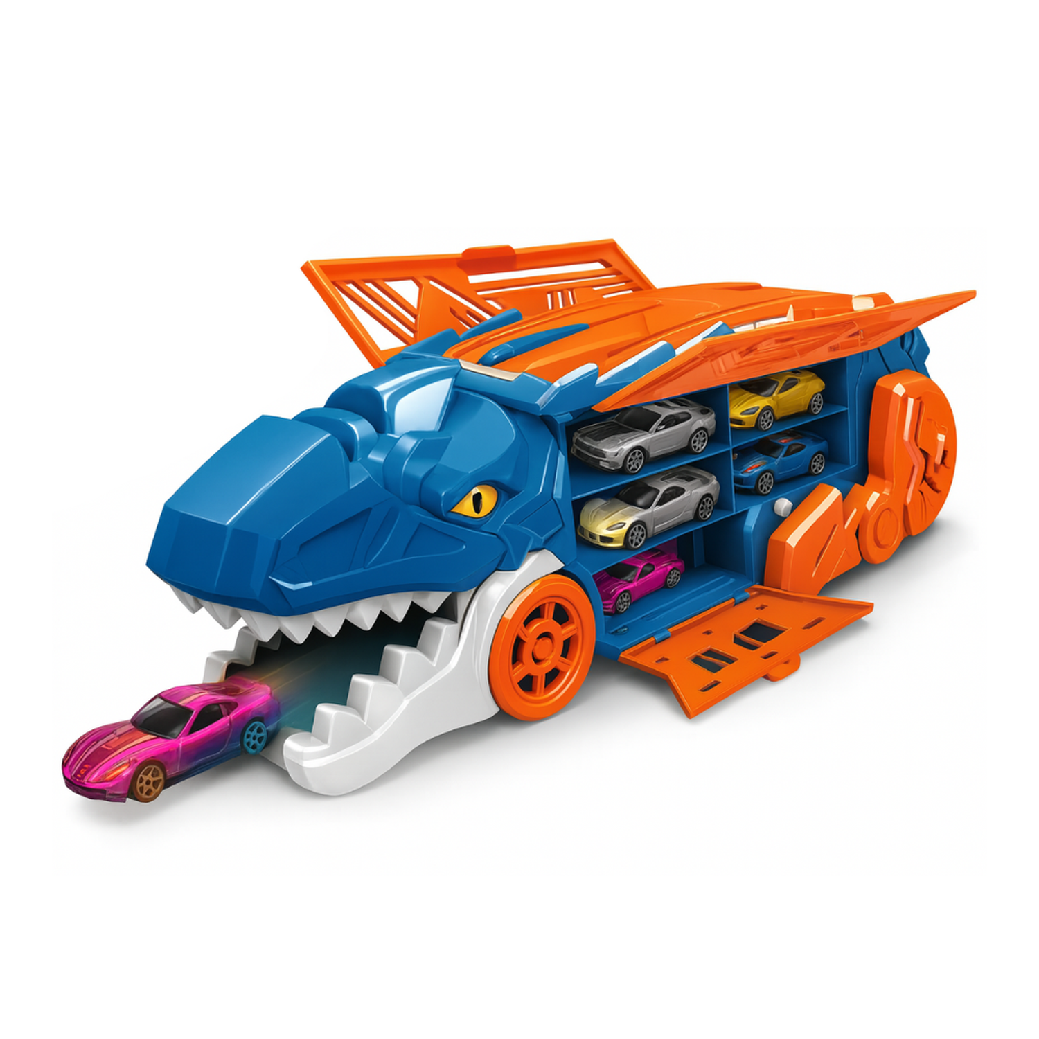 Camion Transportador Porta Autitos 2 en 1 Pista Lanzamiento-3