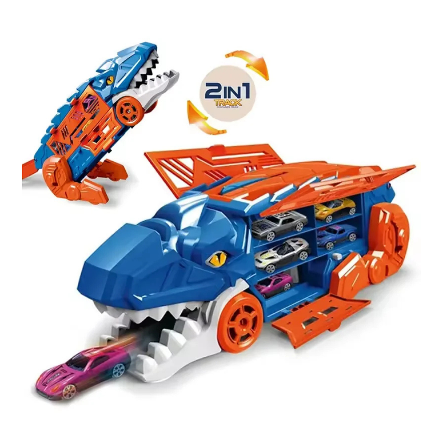 Camion Transportador Porta Autitos 2 en 1 Pista Lanzamiento-4