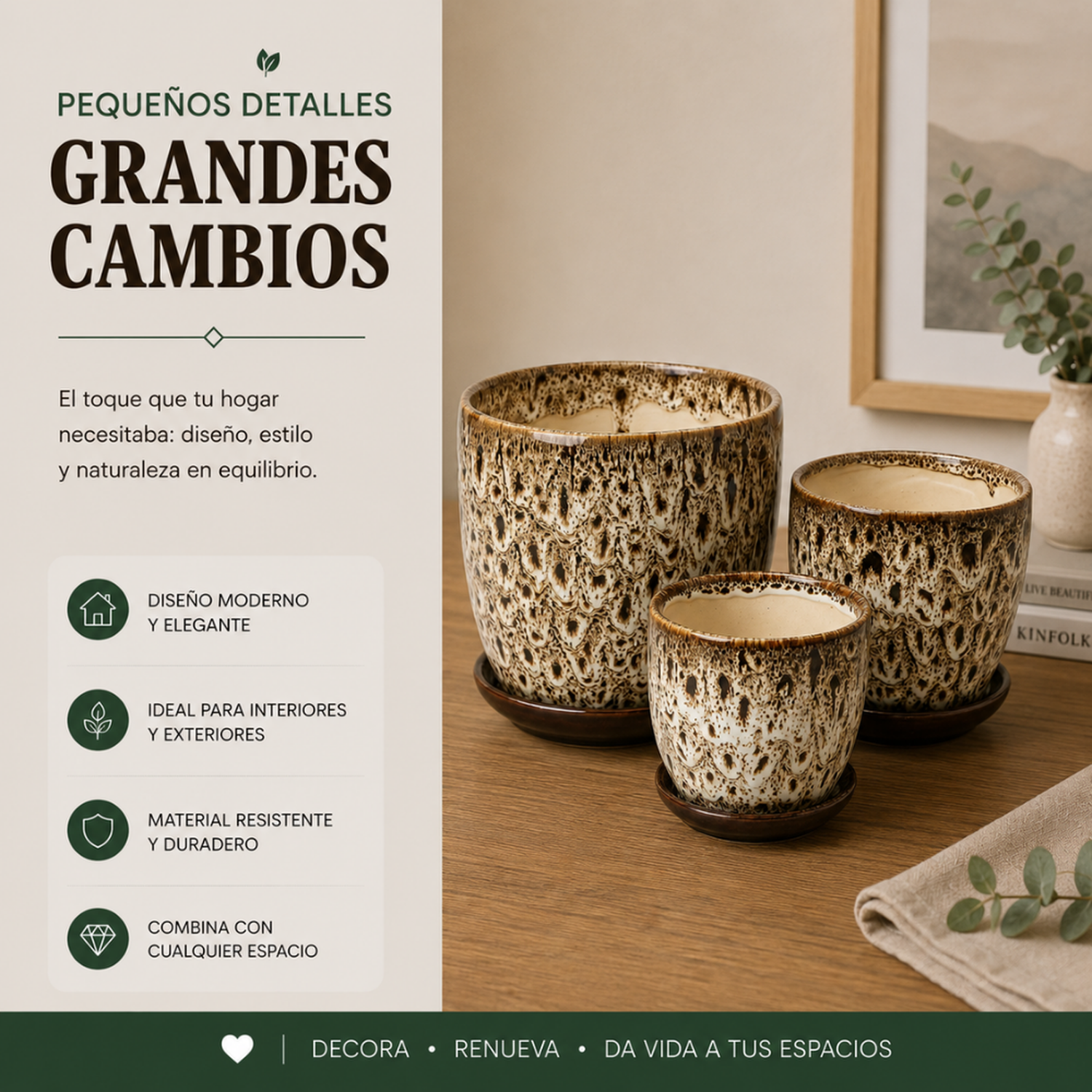 Set 3 Macetero Ceramica Decorativo Texturizado Hogar-4