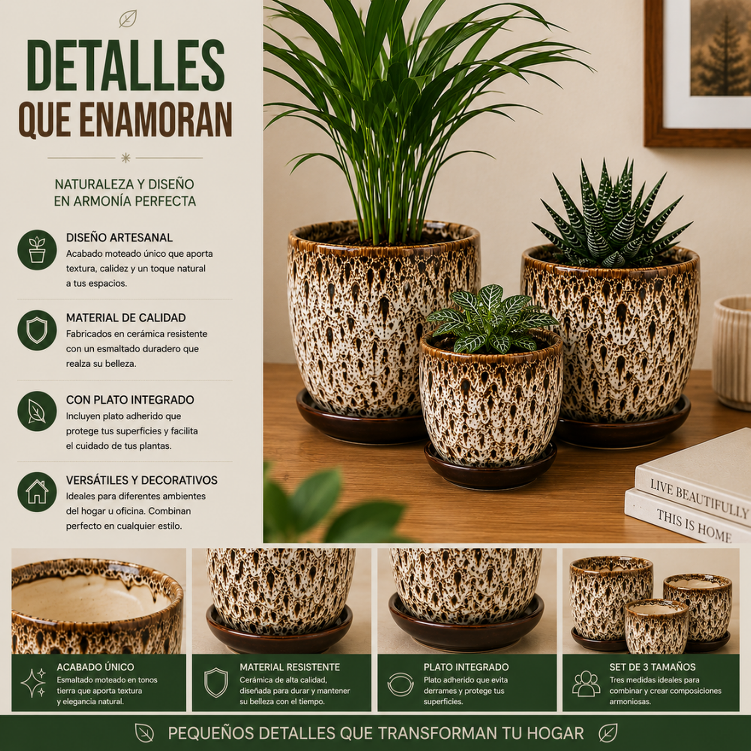 Set 3 Macetero Ceramica Decorativo Texturizado Hogar-7