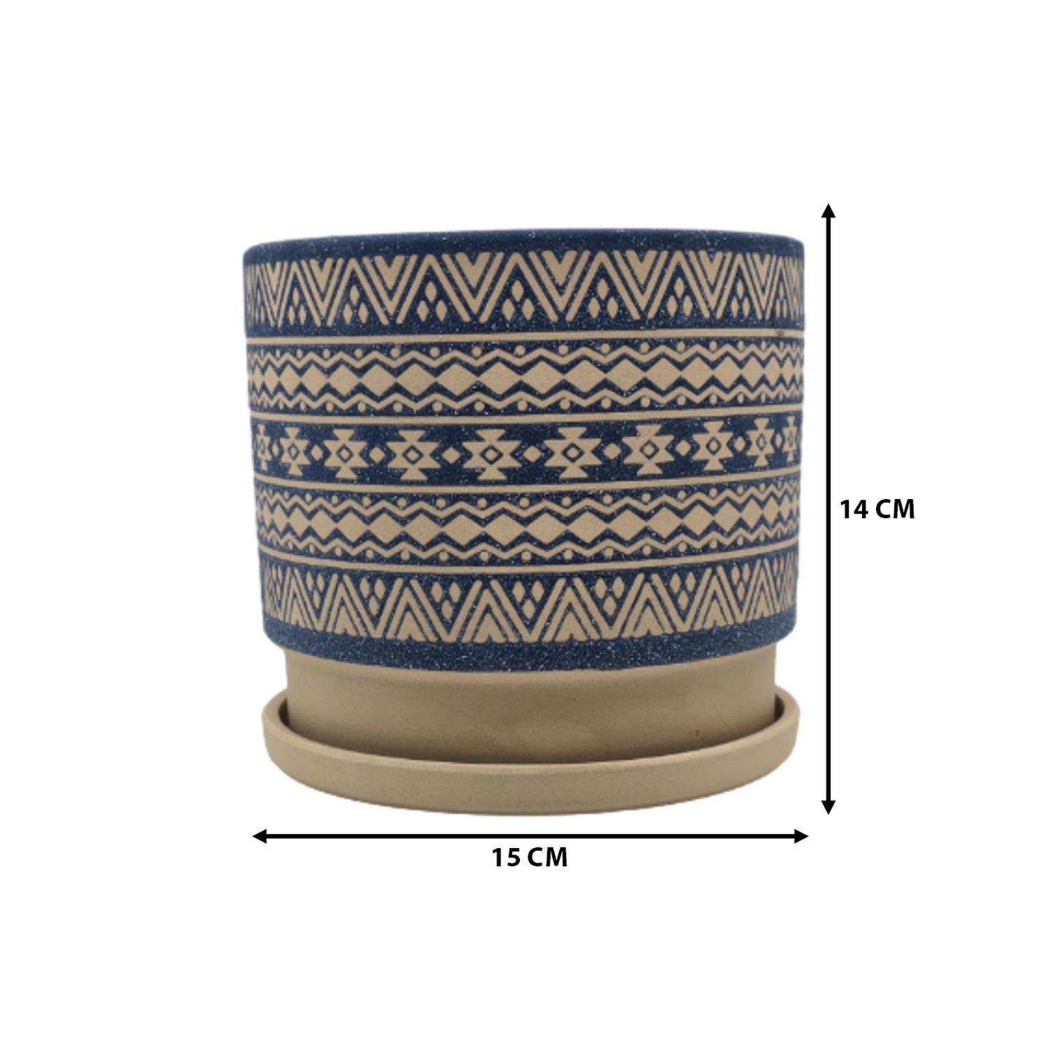 Macetero Maceta De Ceramica Azul Con Patrones Beige M-5