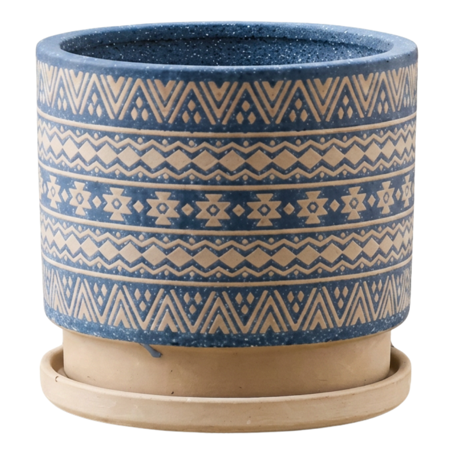 Macetero Maceta De Ceramica Azul Con Patrones Beige M-5