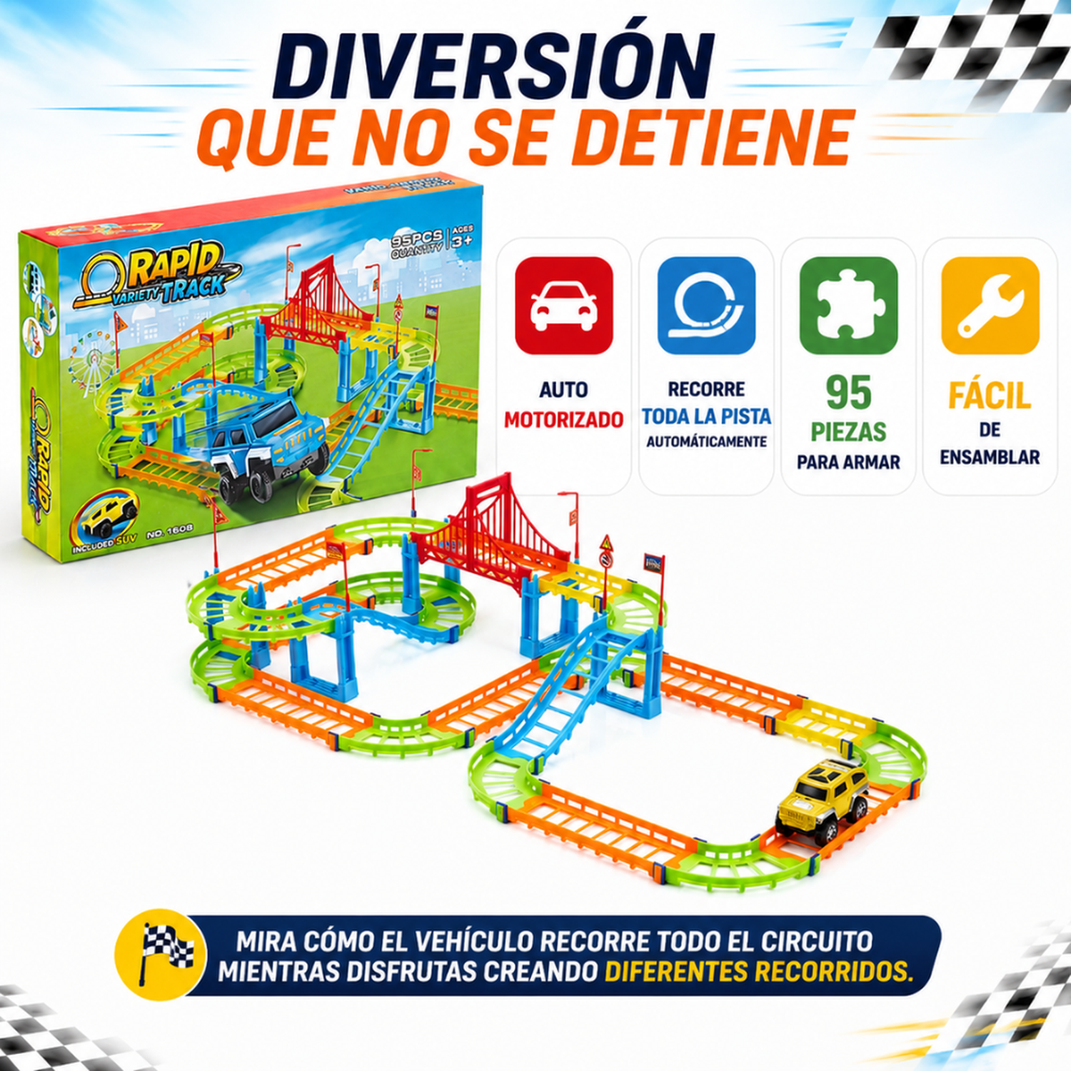 Pista De Autos Con Rieles Para Armar Juego Infantil Completo-2