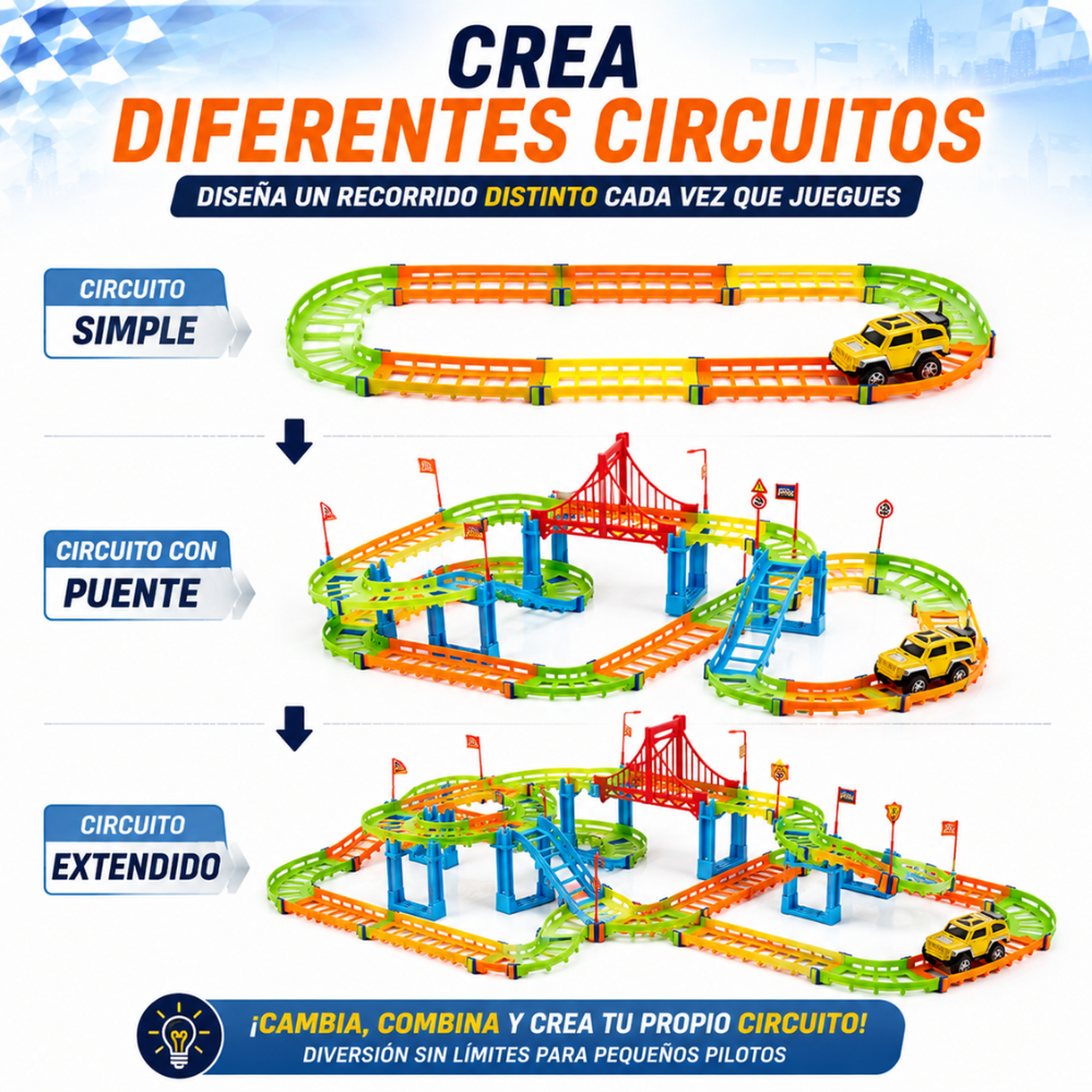Pista De Autos Con Rieles Para Armar Juego Infantil Completo-3