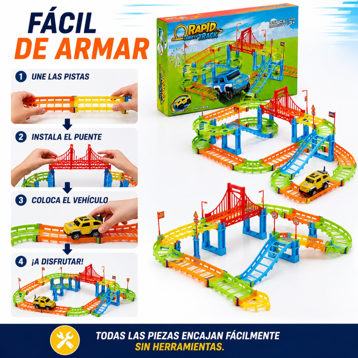 Pista De Autos Con Rieles Para Armar Juego Infantil Completo-5
