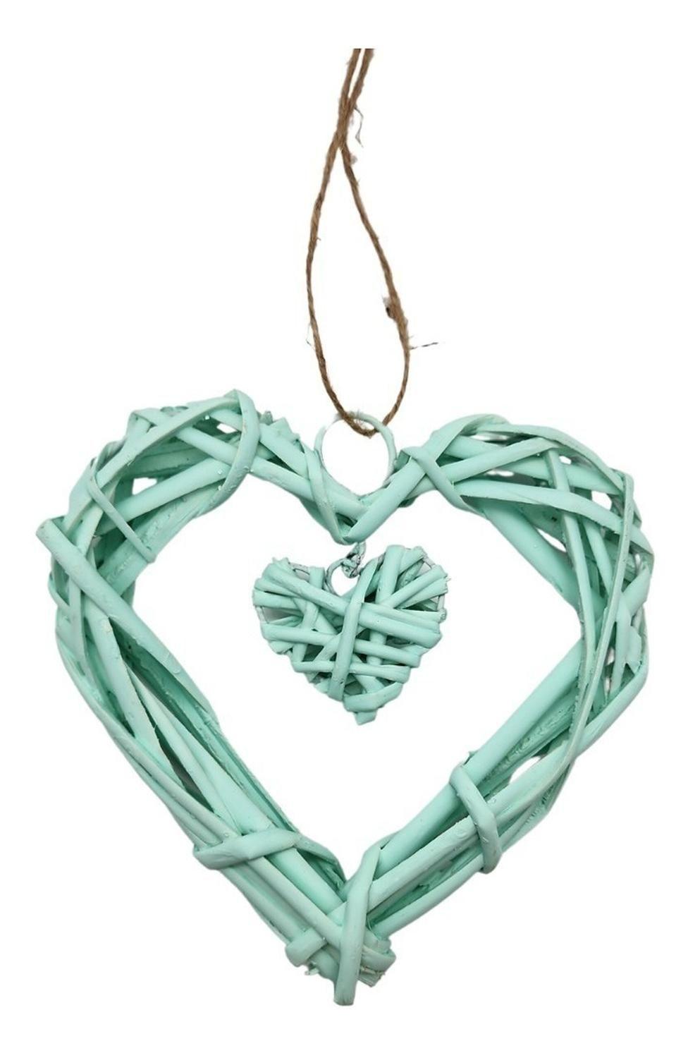 Decoración Colgante De Mimbre Corazón Color Verde Agua-0