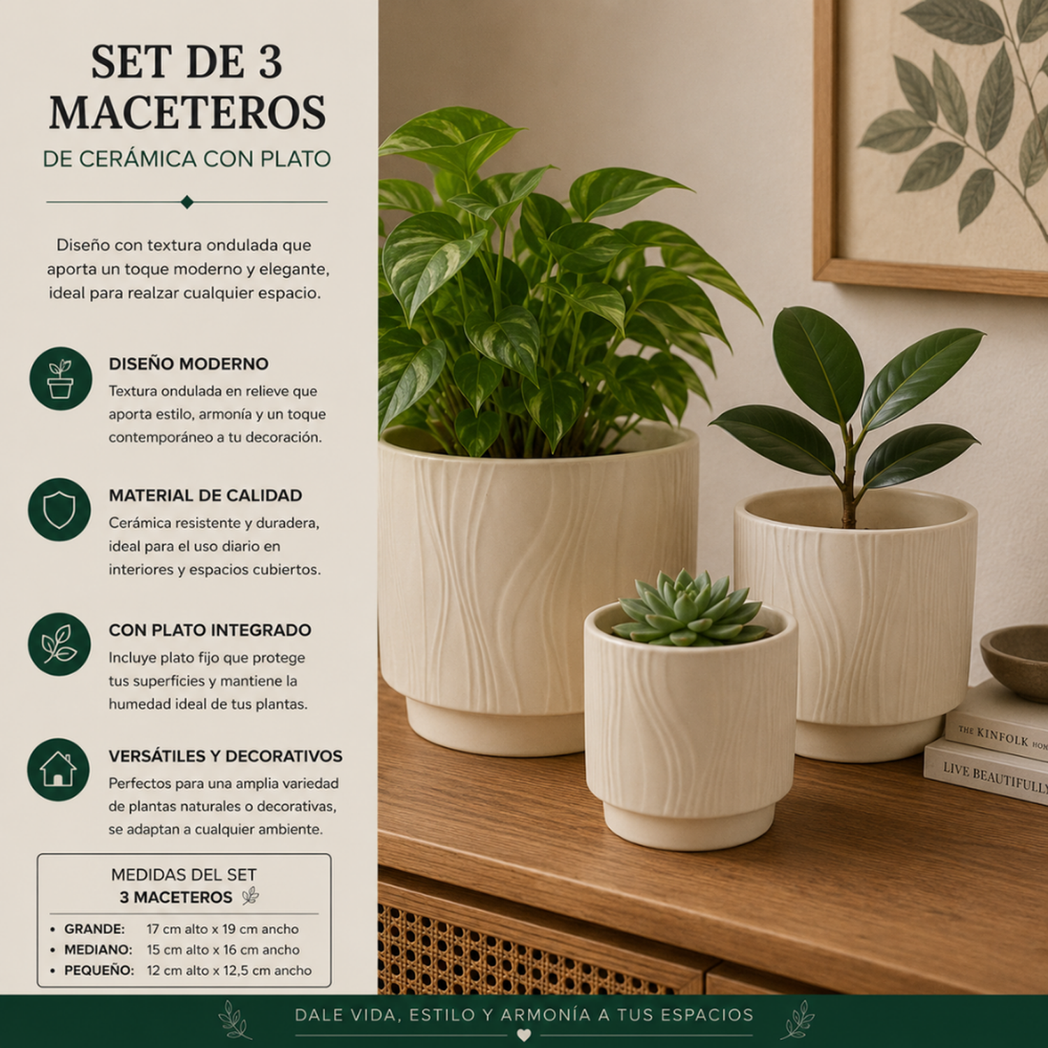 Set 3 Maceteros Maceta De Ceramica Amarillo Con Lineas-3