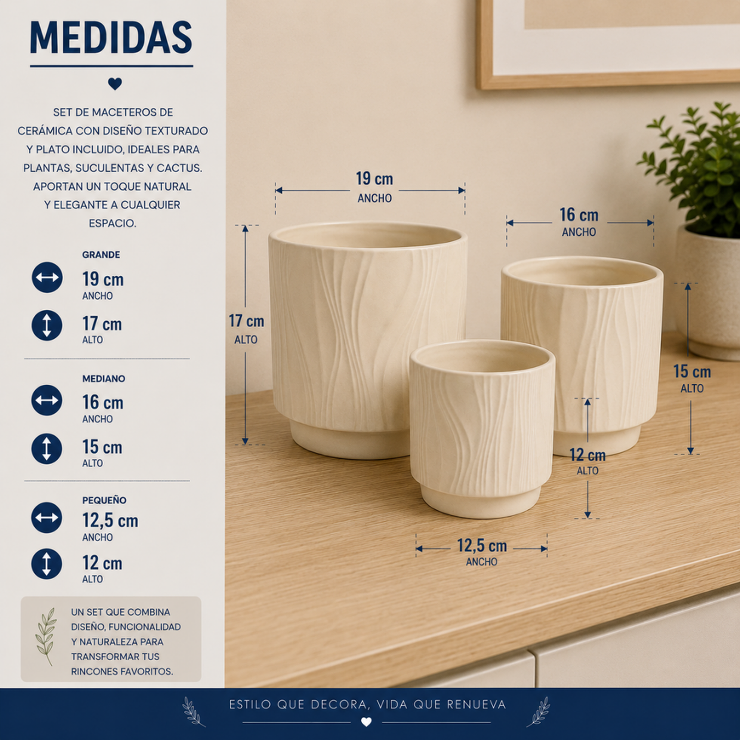 Set 3 Maceteros Maceta De Ceramica Amarillo Con Lineas-6