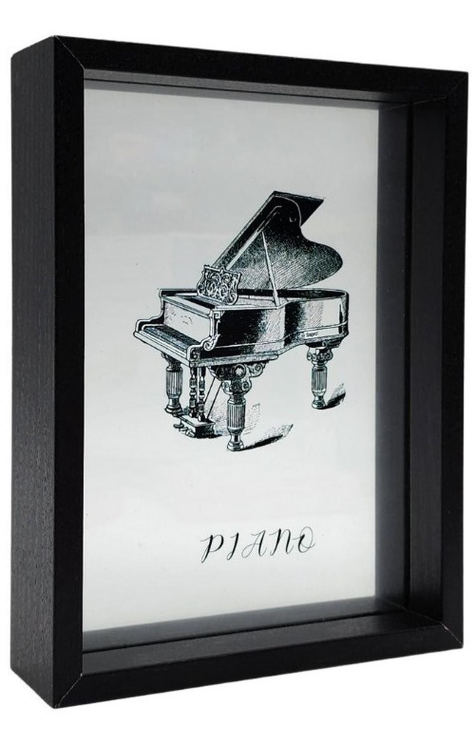 Cuadro De Vidrio Marco Negro Diseño Piano Decorativo Grande-1