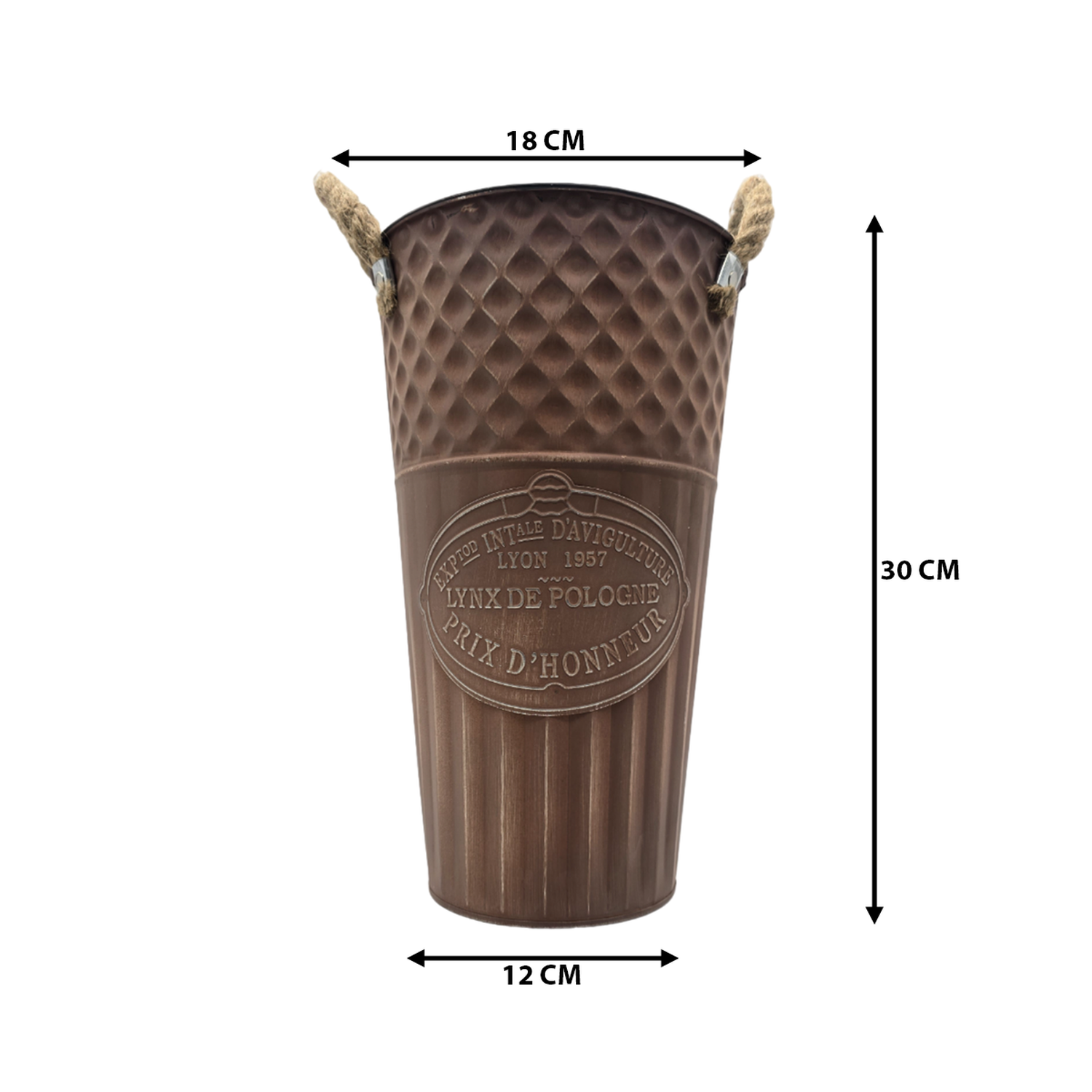 Macetero Balde Metalico Decorativo Vintage Desgastado Cafe M-2