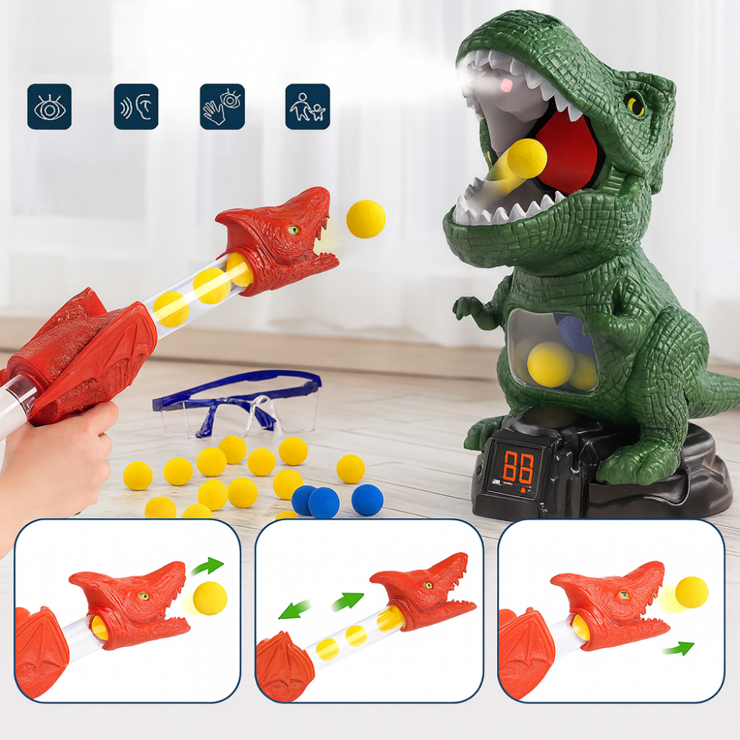 Juego de Punteria Dinosaurio Con Pelotas y Lanzadores-3
