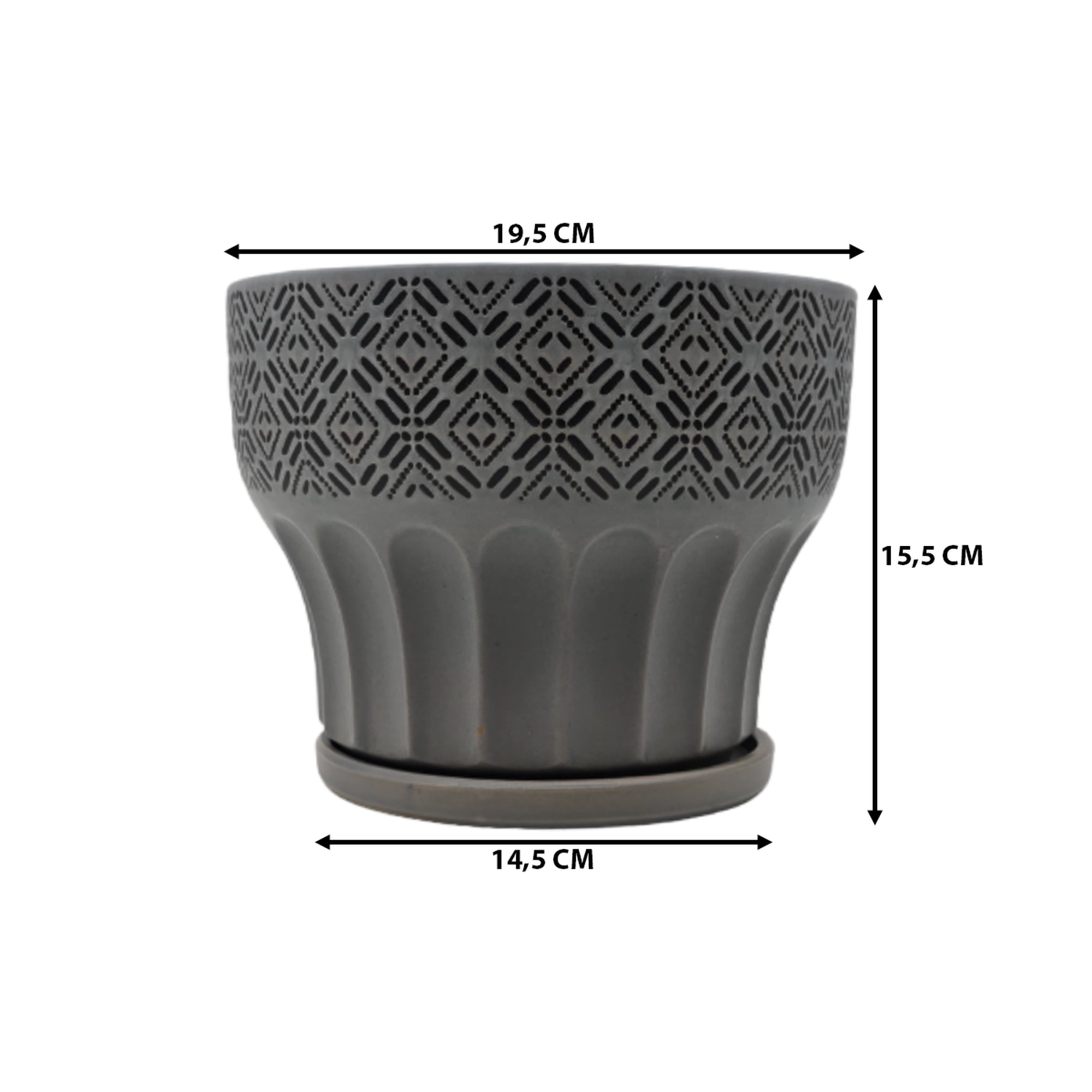 Macetero Maceta De Ceramica Gris Patrones Negro Alto M-6