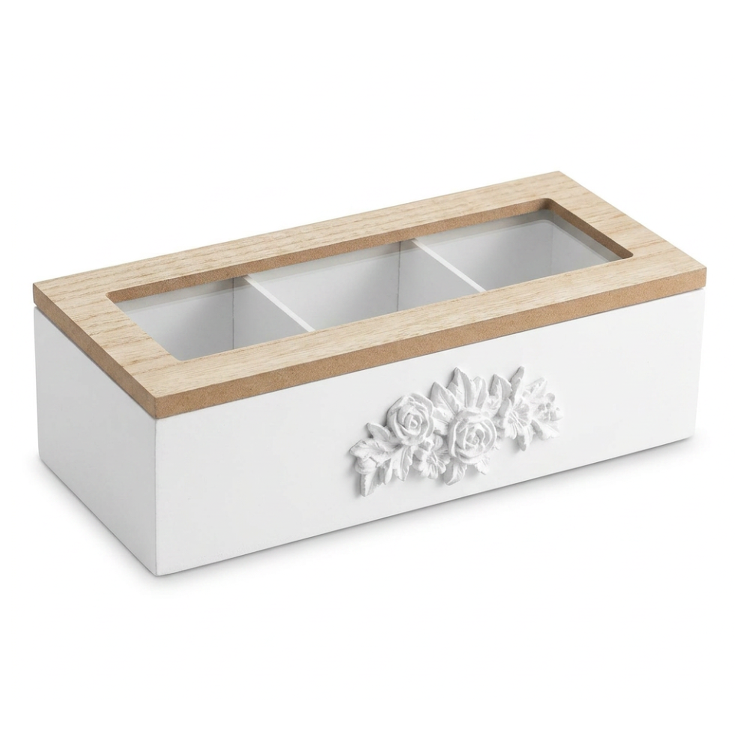 Caja De Te 3 Divisiones Tapa Con Diseño Decorativa Decohogar-0