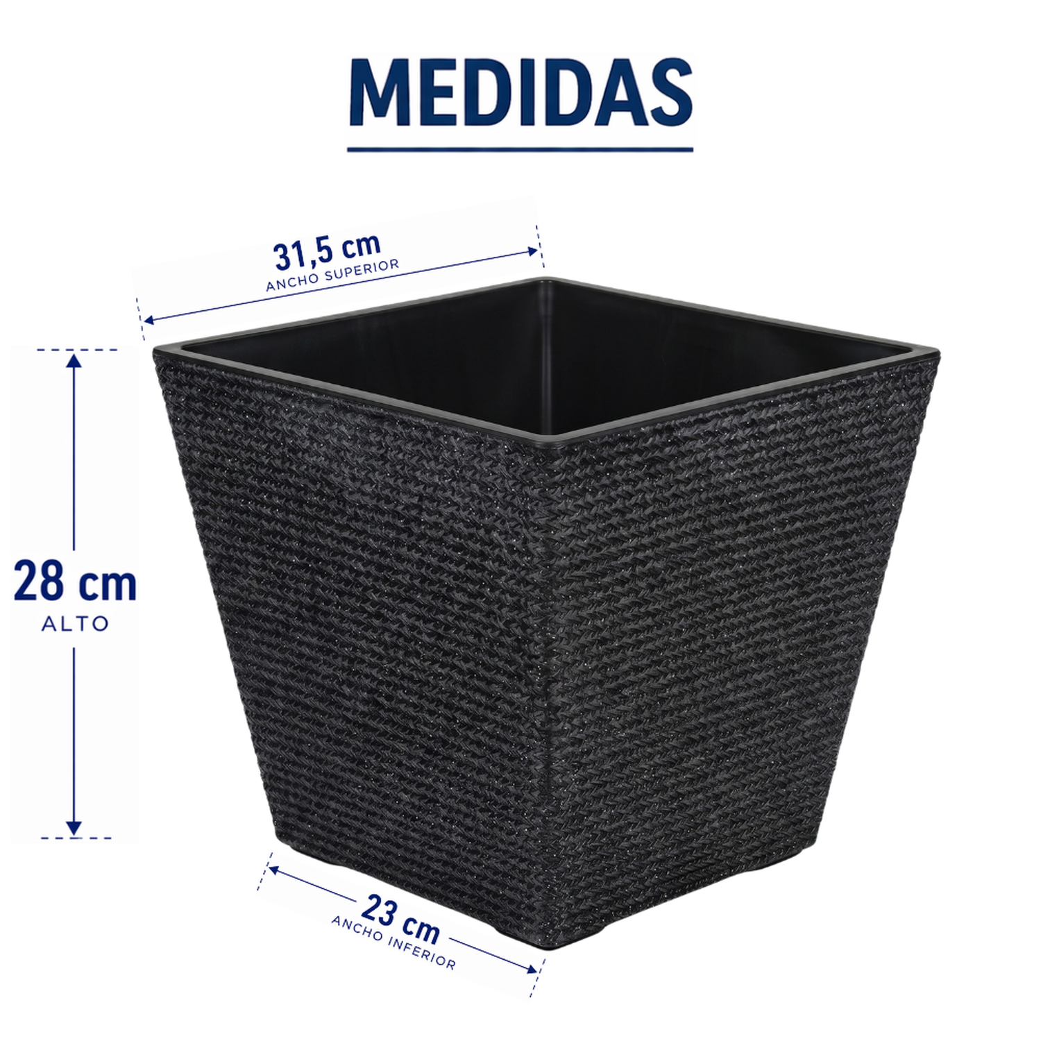 Set 2 Macetero Plastico Bajo Premium Base Cuadrada Conica M-2