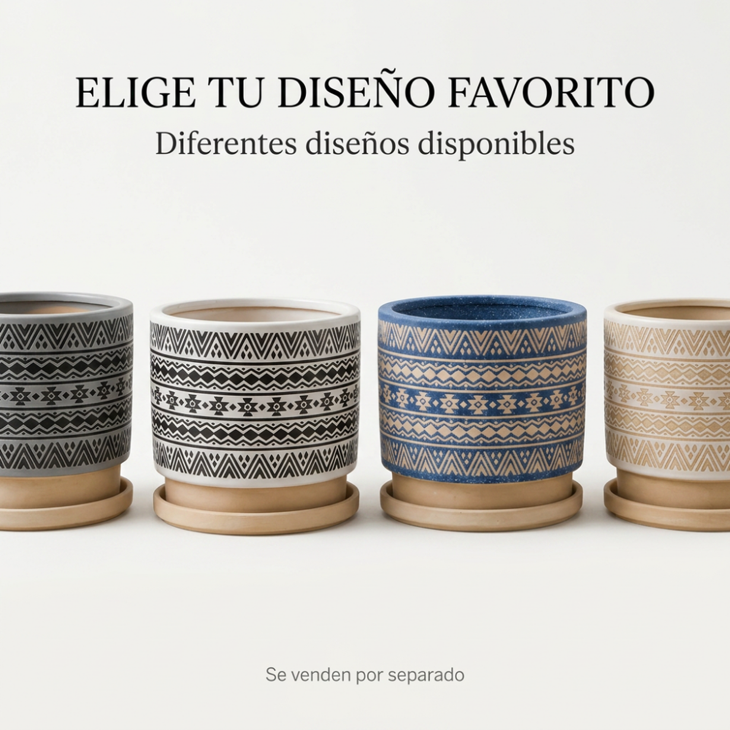 Macetero Maceta De Ceramica Azul Con Patrones Beige S-6