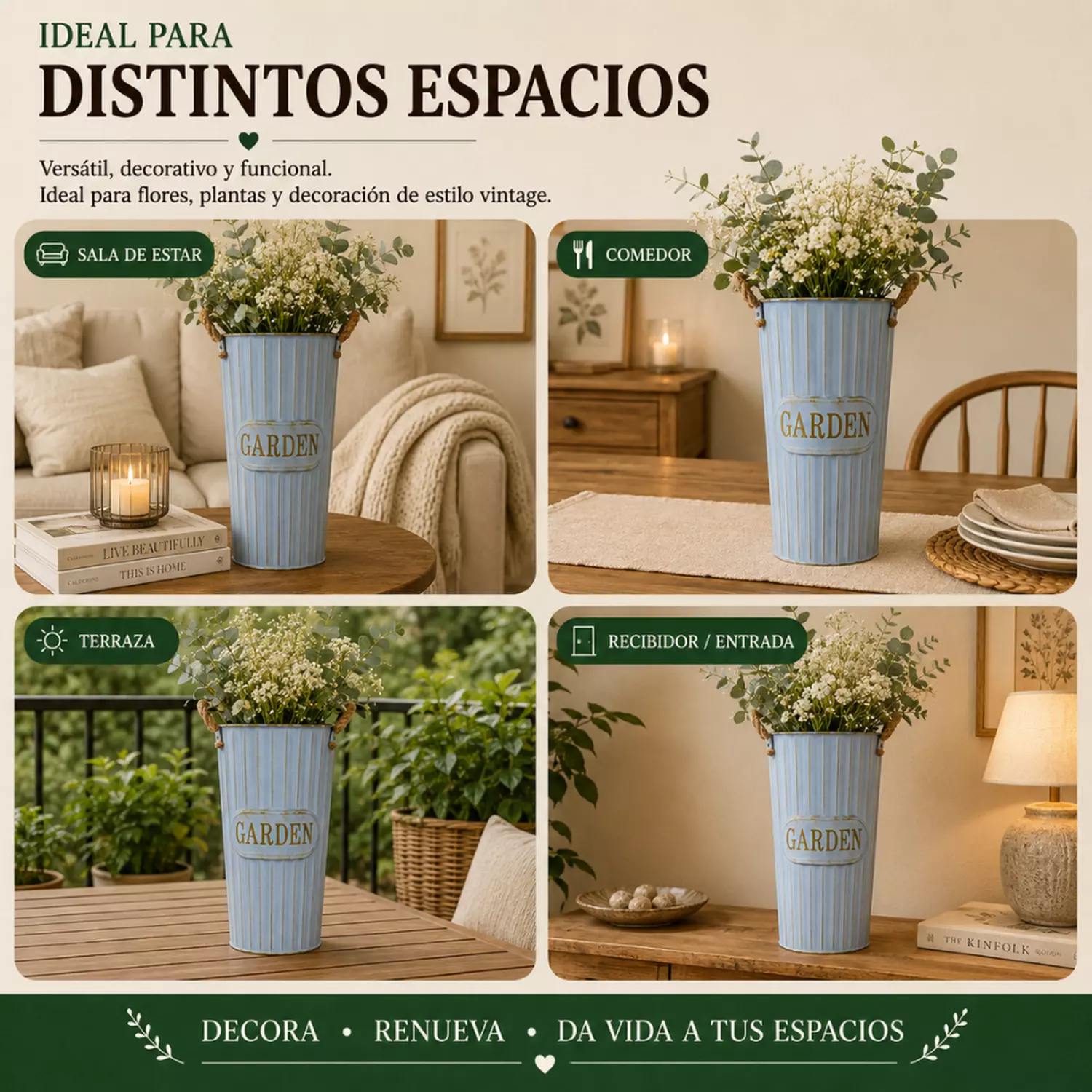 Macetero Metalico Decorativo Celeste Tipo Florero S-5