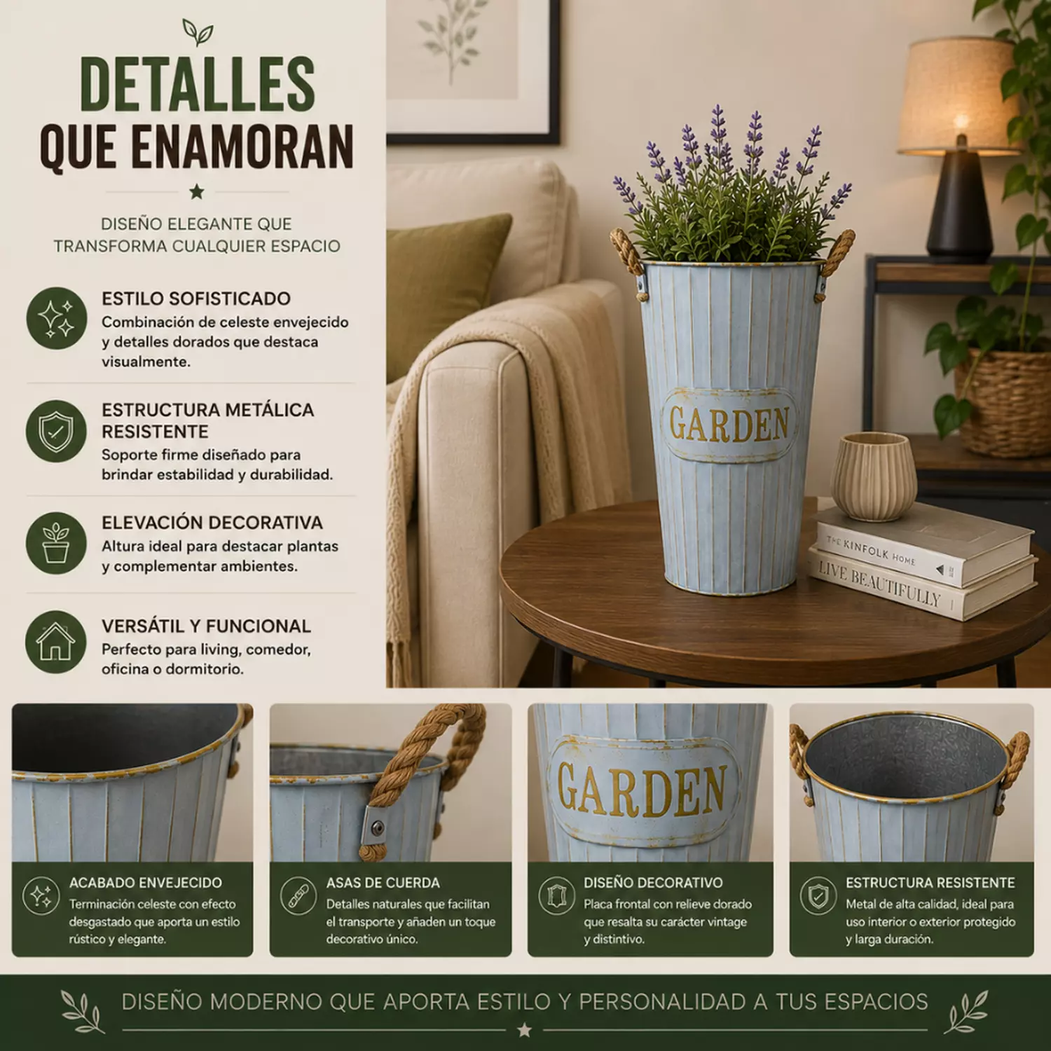 Macetero Metalico Decorativo Celeste Tipo Florero S-6